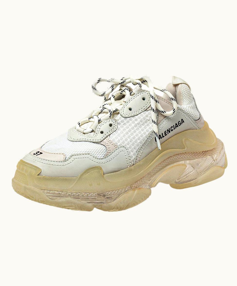 Balenciaga Balenciaga White Mesh And Leather Triple Clear Sole Low Top Sneakers