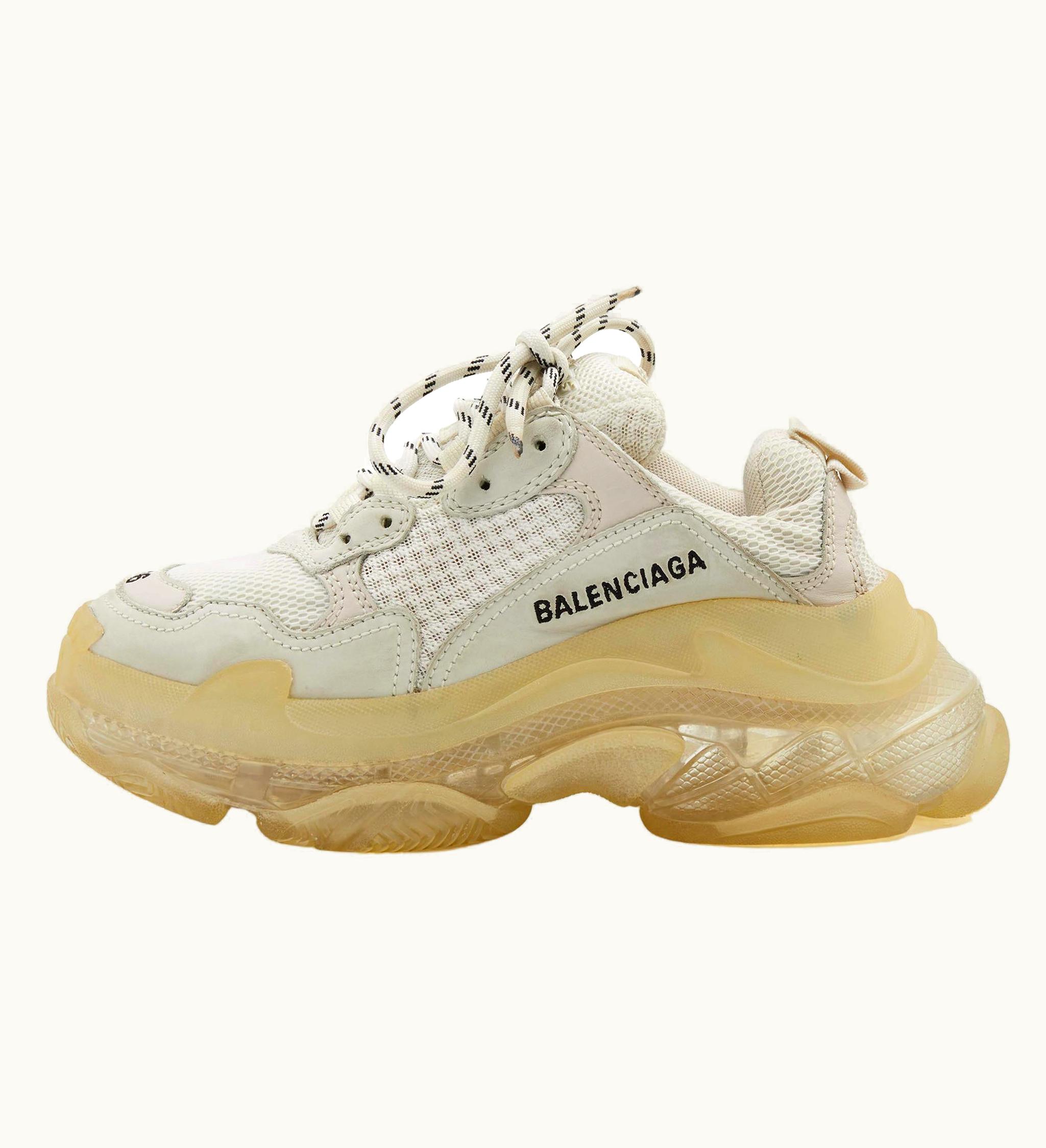 Balenciaga Balenciaga White Leather And Mesh Triple Clear Low Top Sneakers
