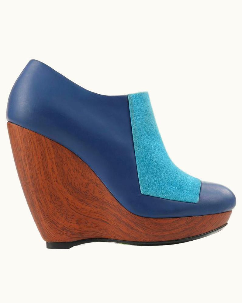 Balenciaga Balenciaga Light On Dark Blue Suede Colorblock Wooden Wedge Platform Heels