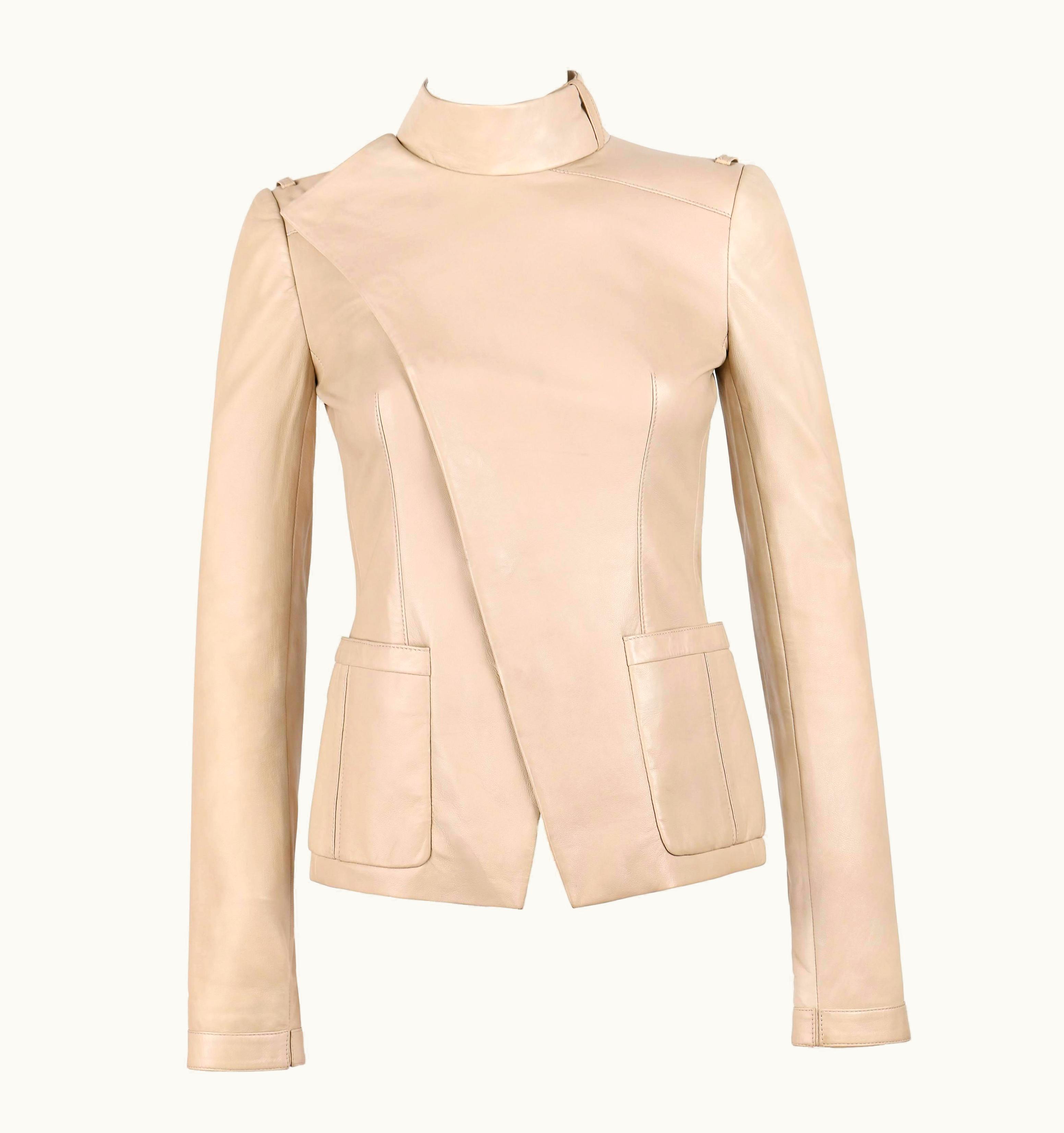 Balenciaga Balenciaga Pre-Fall 2010 Beige Lambskin Leather Asymmetrical Closure Jacket