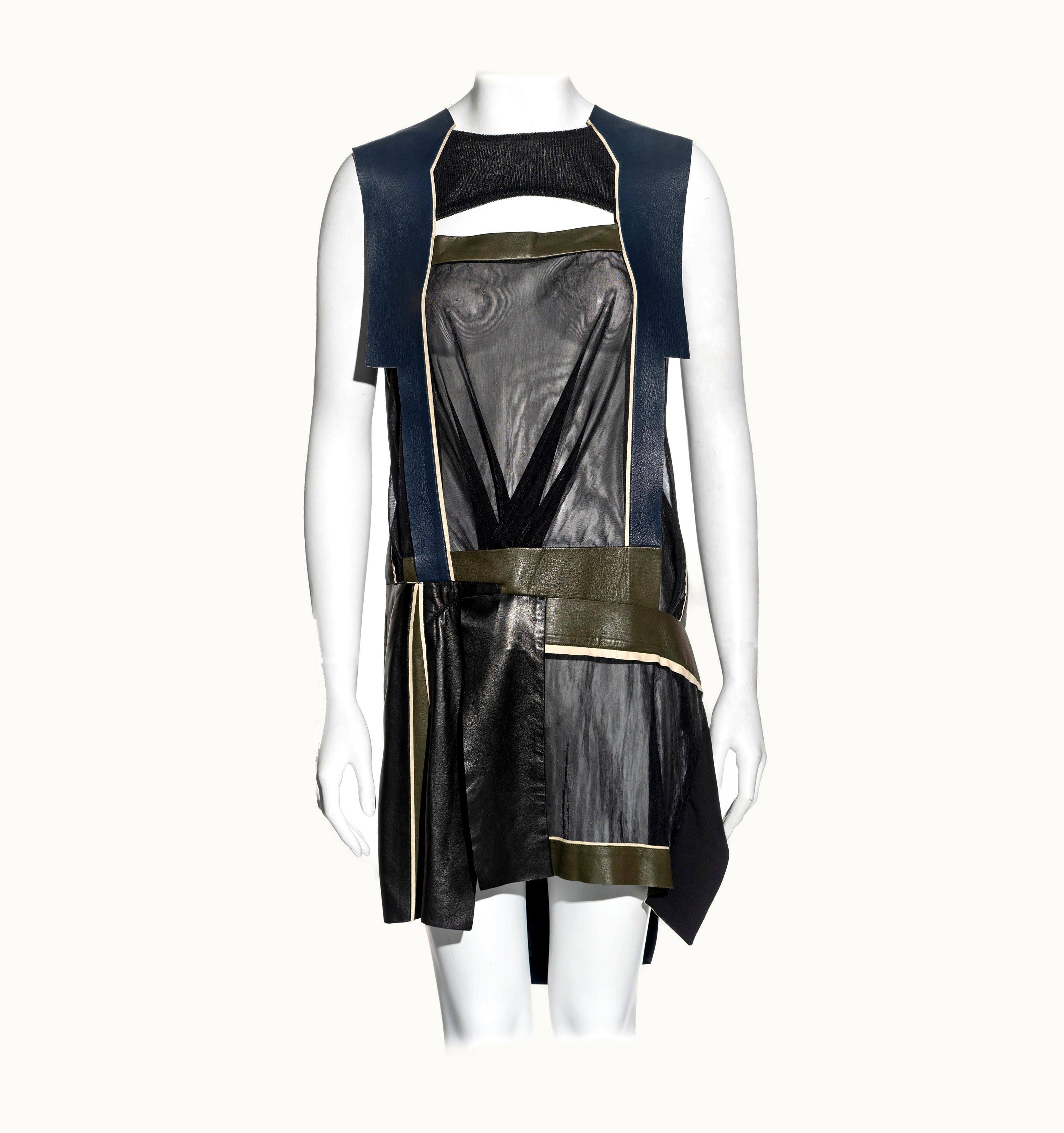 Balenciaga Balenciaga By Nicolas Ghesquière Collaged Leather And Chiffon Dress, S/S 2010