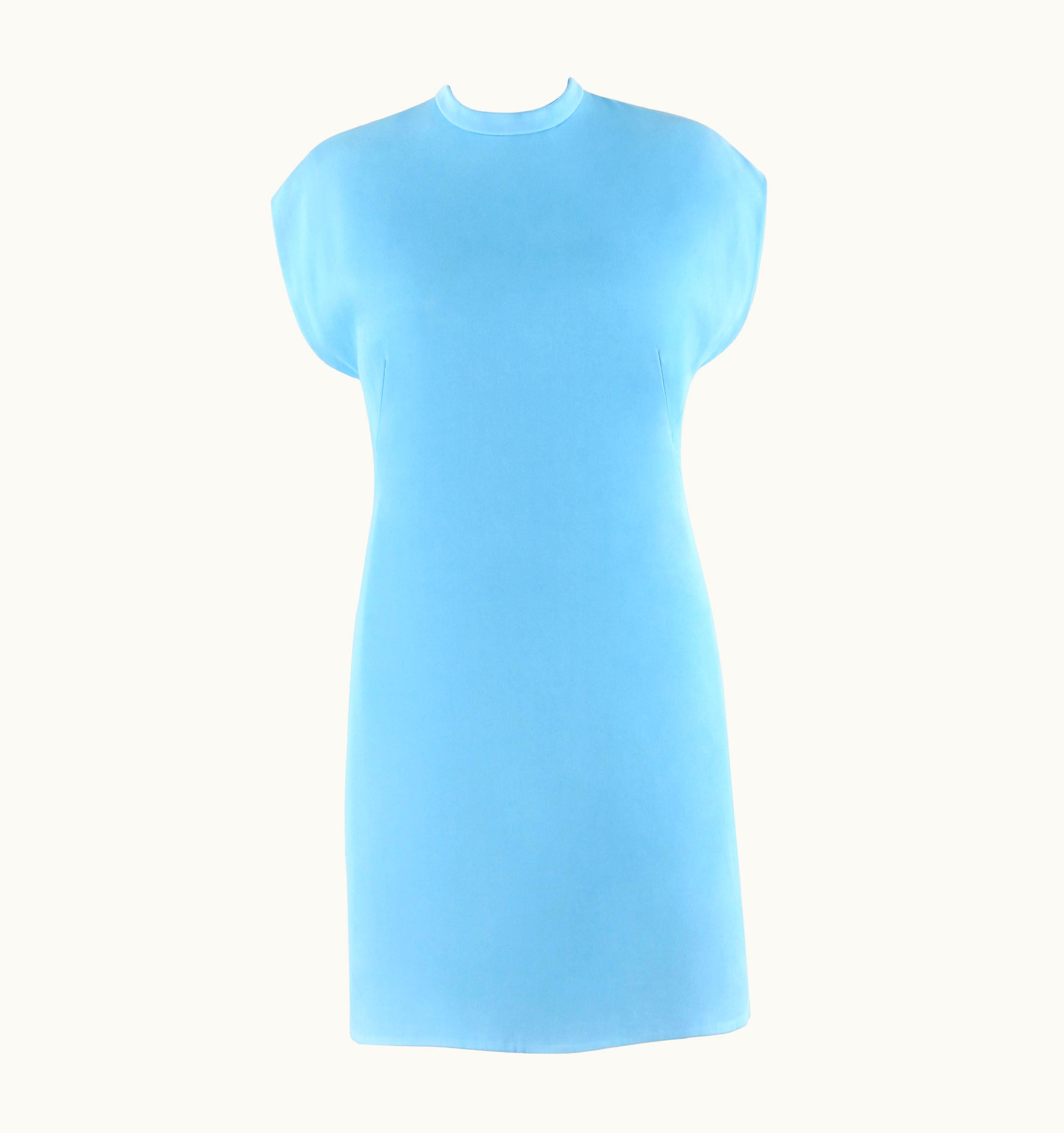 Balenciaga Balenciaga C.2015 Sky Blue Band Collar Drop Shoulder Shift Dress