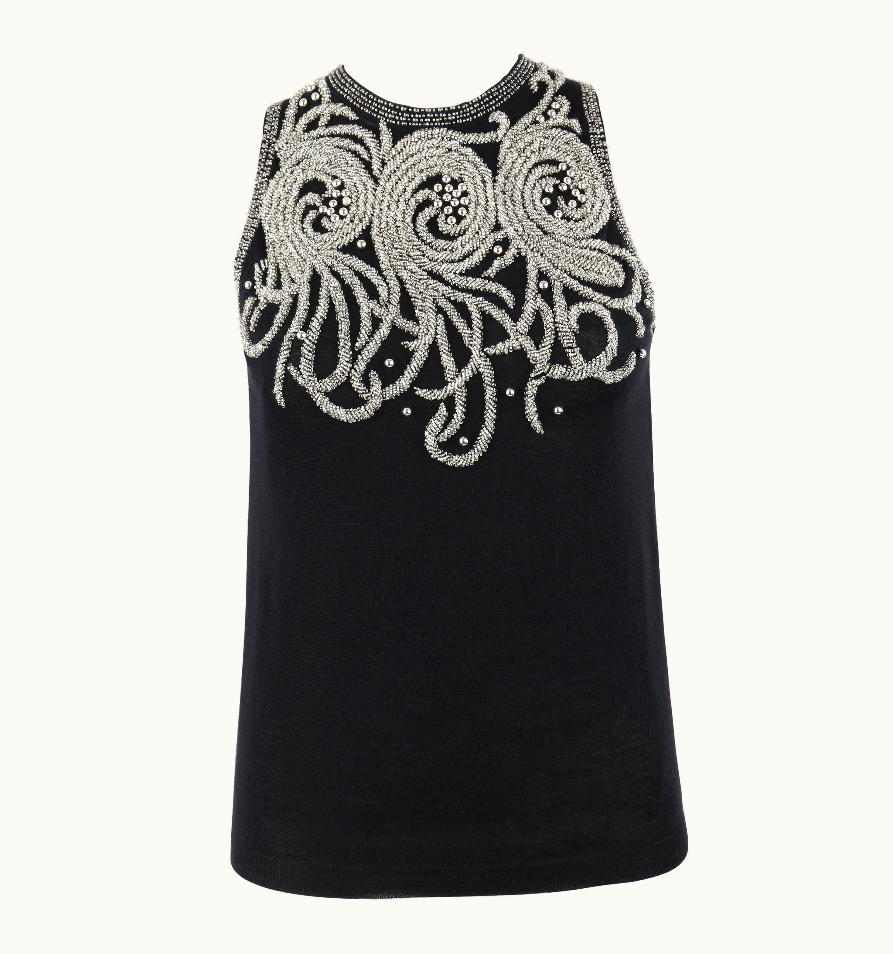 Balenciaga Balenciaga S/S 2006 Black Silver Beaded Cashmere Sleeveless Sweater Top