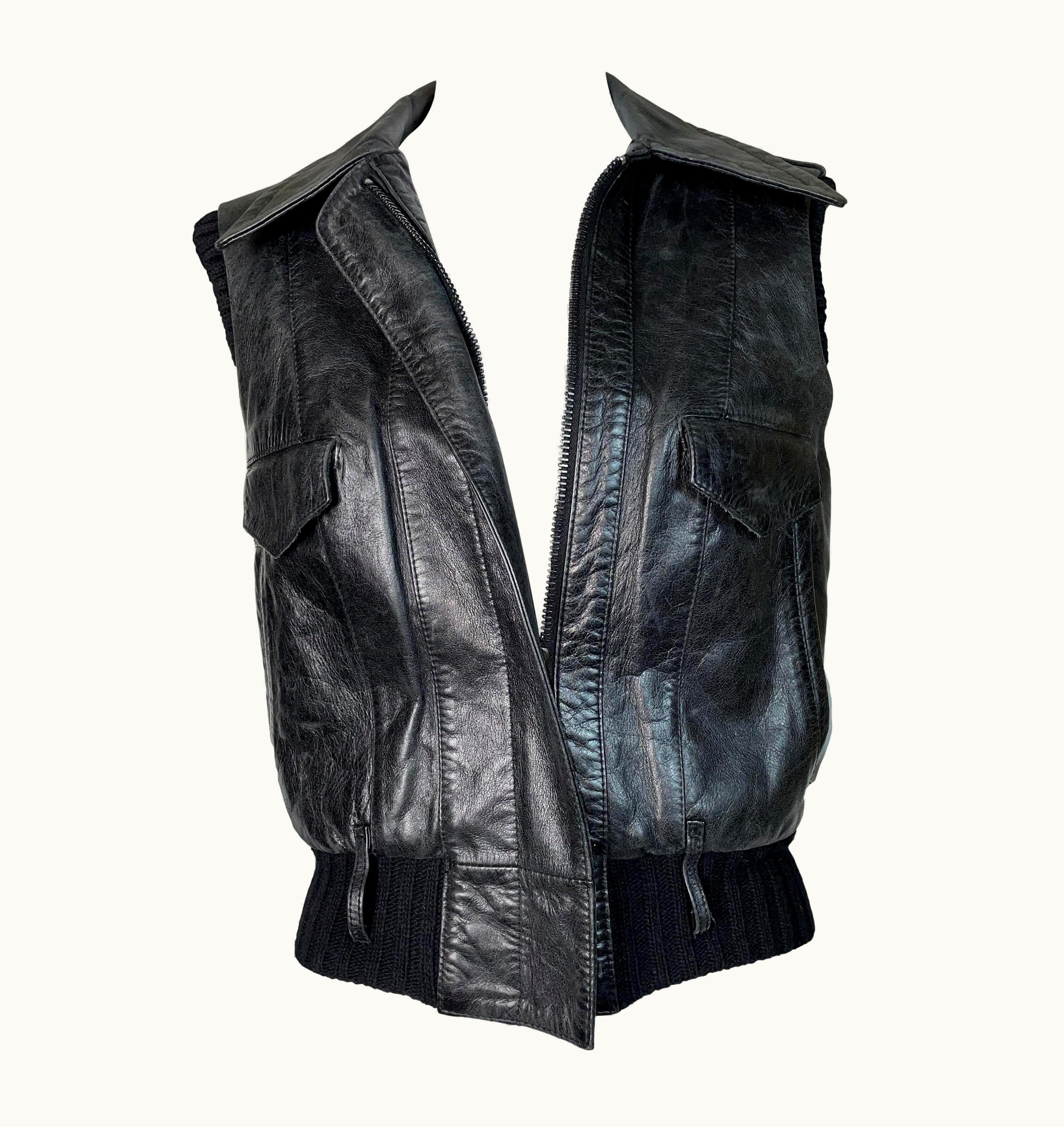 Balenciaga AW 2002 Balenciaga By Nicolas Ghesquiere Runway Black Leather Biker Vest Top