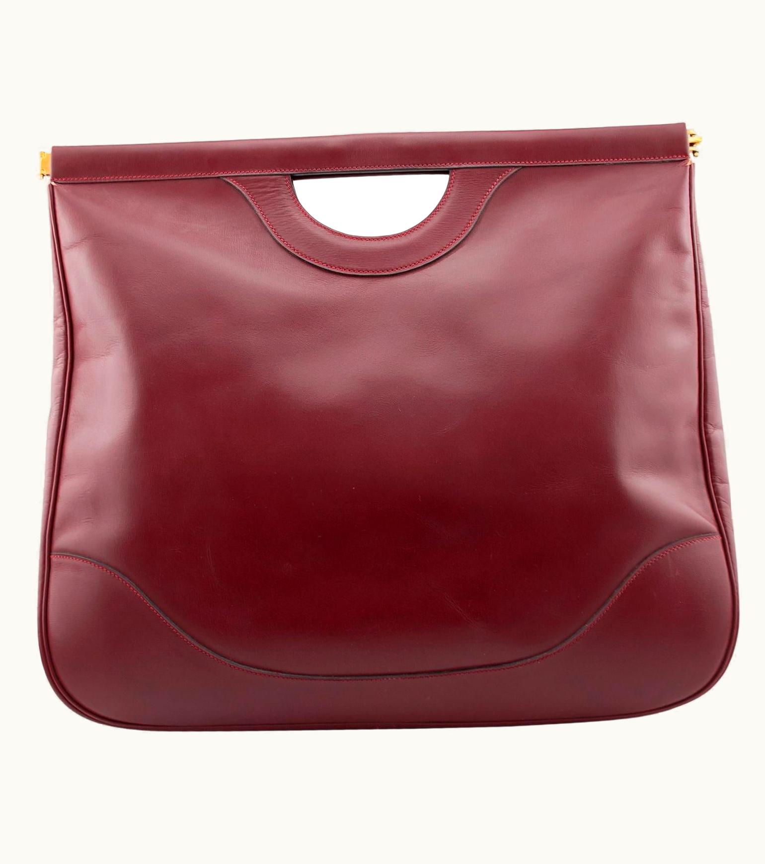 Hermès 1979 Hermes Maroon Leather Cut Out Handle Shopper Tote