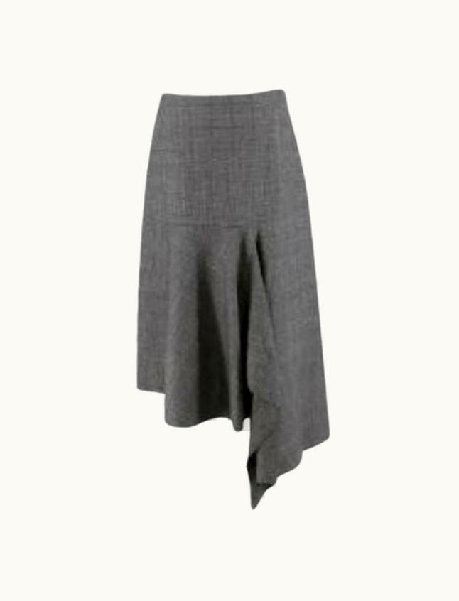 Balenciaga Grey Prince Of Wales Check Wool Asymmetric Skirt