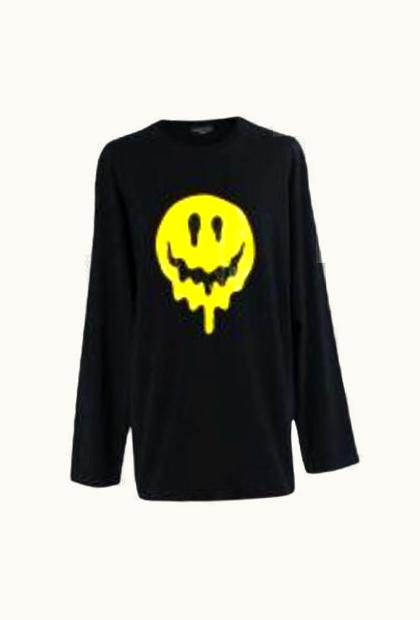 Balenciaga Black Cotton Jersey Smiley Face Long Sleeve Top