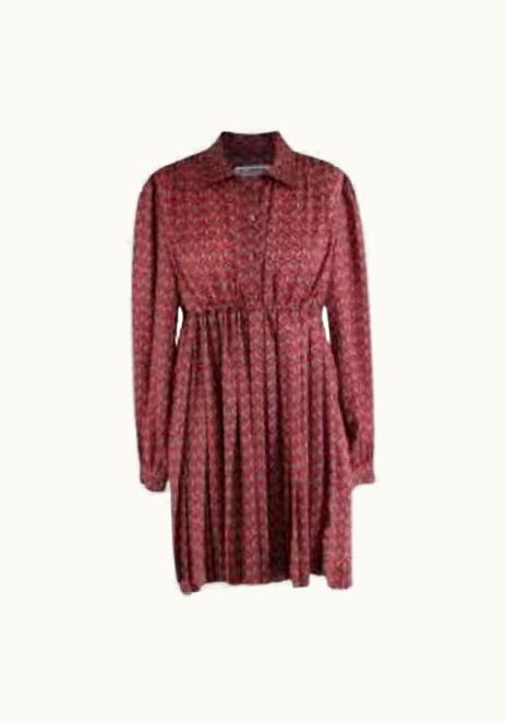 Balenciaga Red & Black Paisley Pears Satin Babydoll Dress