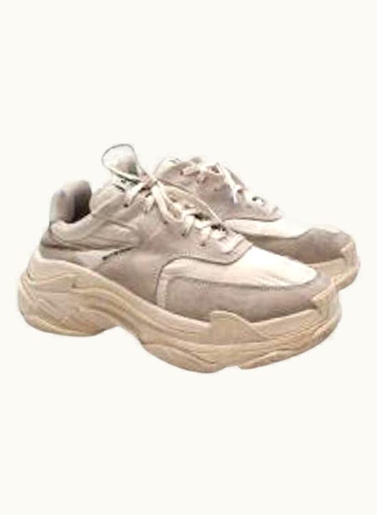 Balenciaga Ivory Leather & Textile Triple Trainers