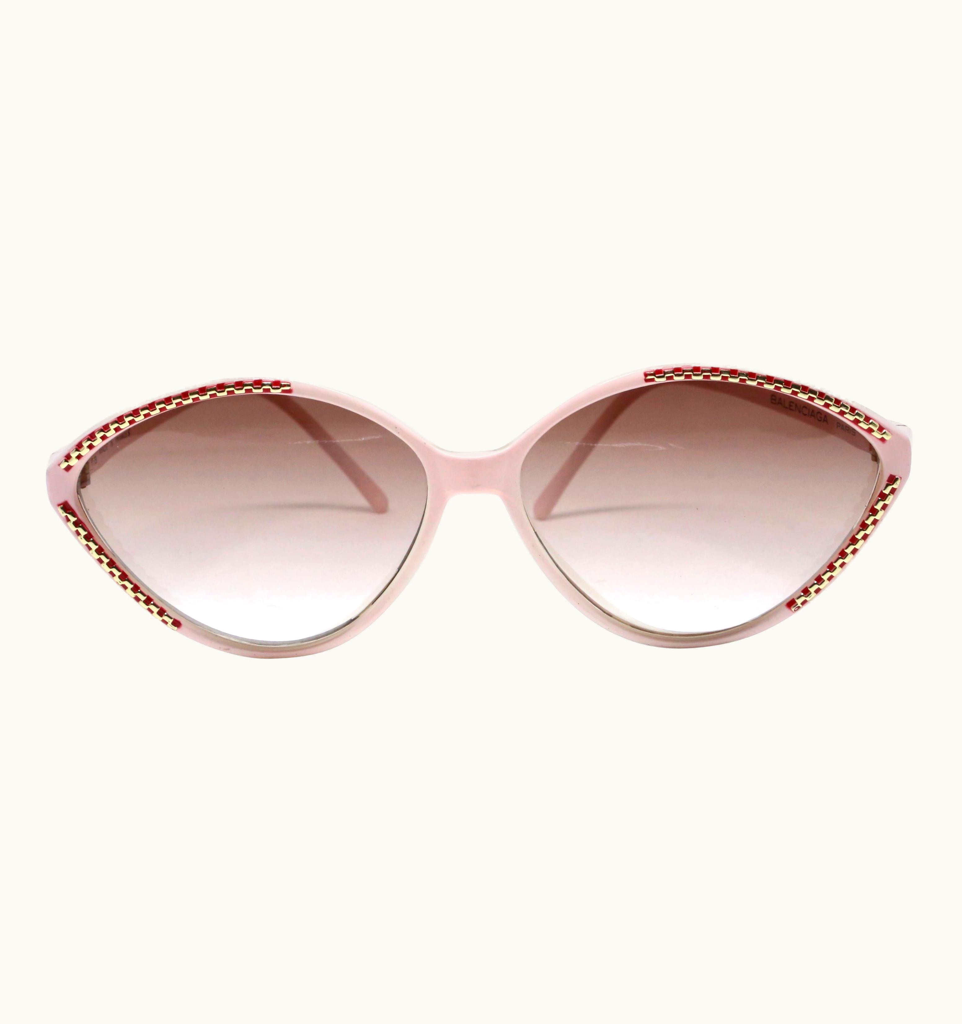 Balenciaga 1980' Balenciaga Pink And Burgundy Plastic Sunglasses With Gold Accents