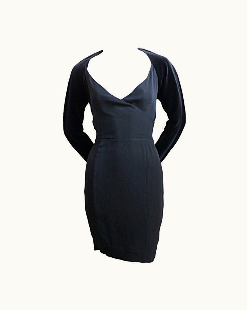 Balenciaga *sale* 1980' Balenciaga Jet Black Velvet And Crepe Dress Was $250 Now $125