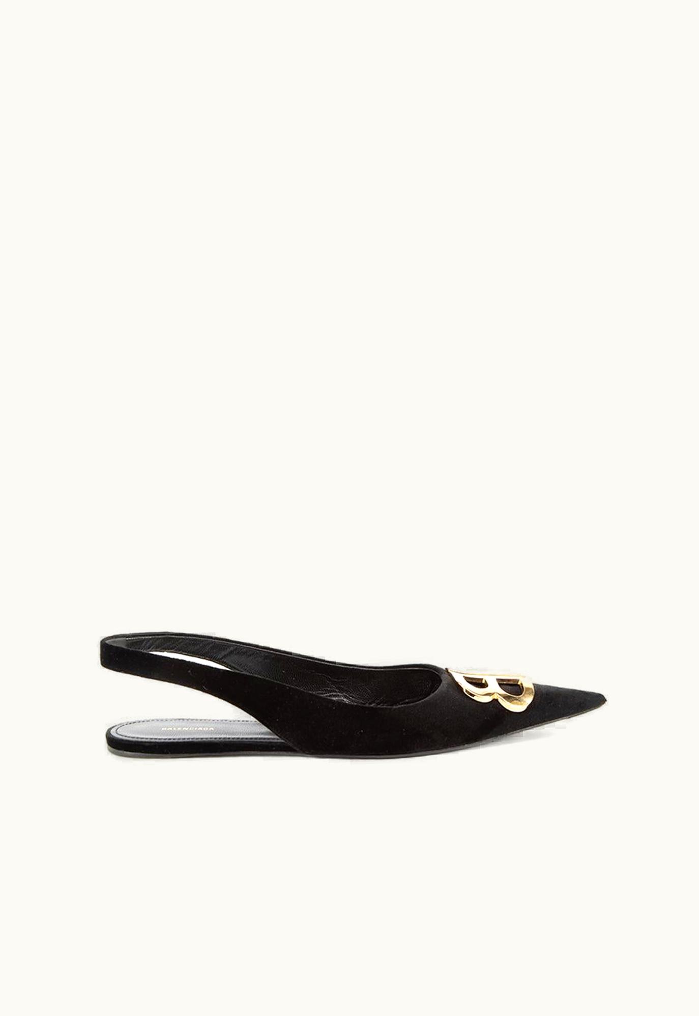 Balenciaga Balenciaga Women' Black Velvet Bb Slingback Flats