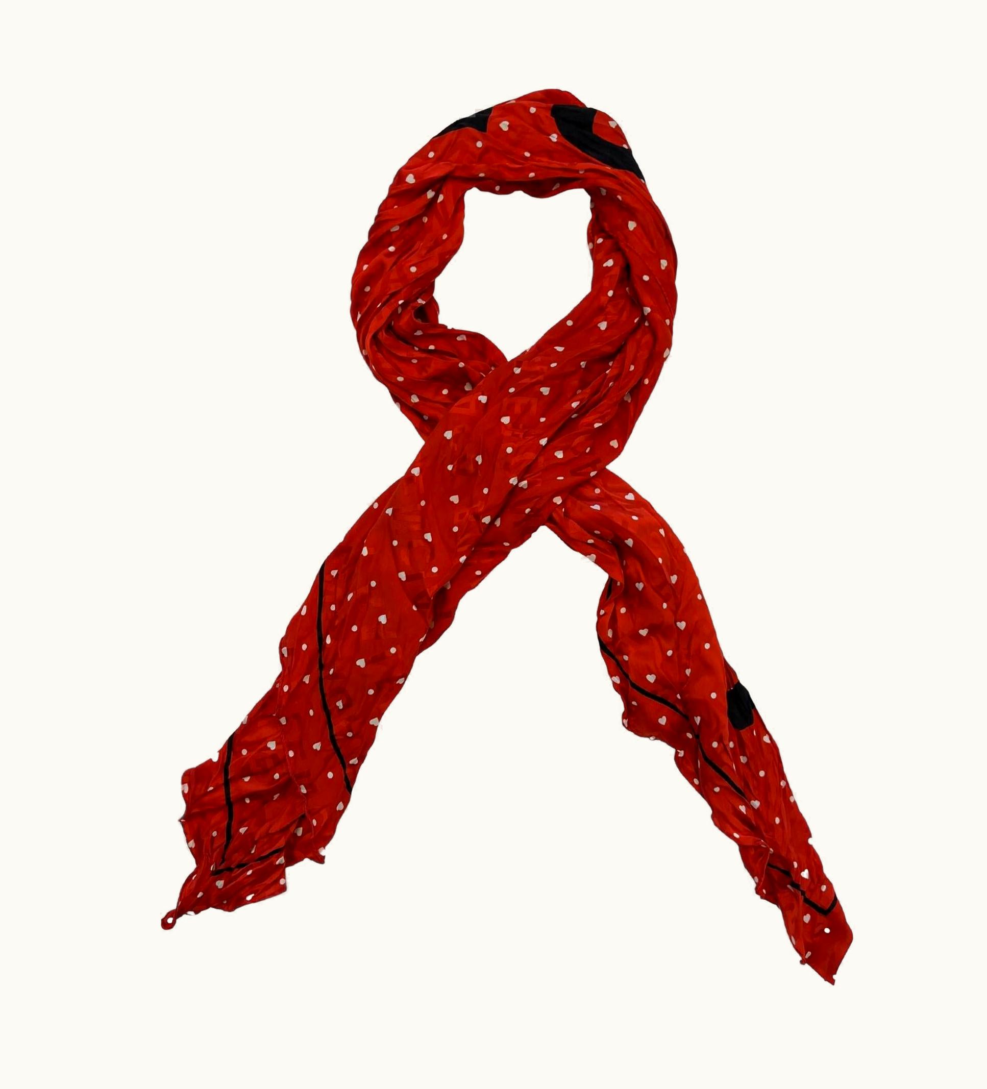 Balenciaga Balenciaga Heart Love Red Logo Silk Scarf (614874)