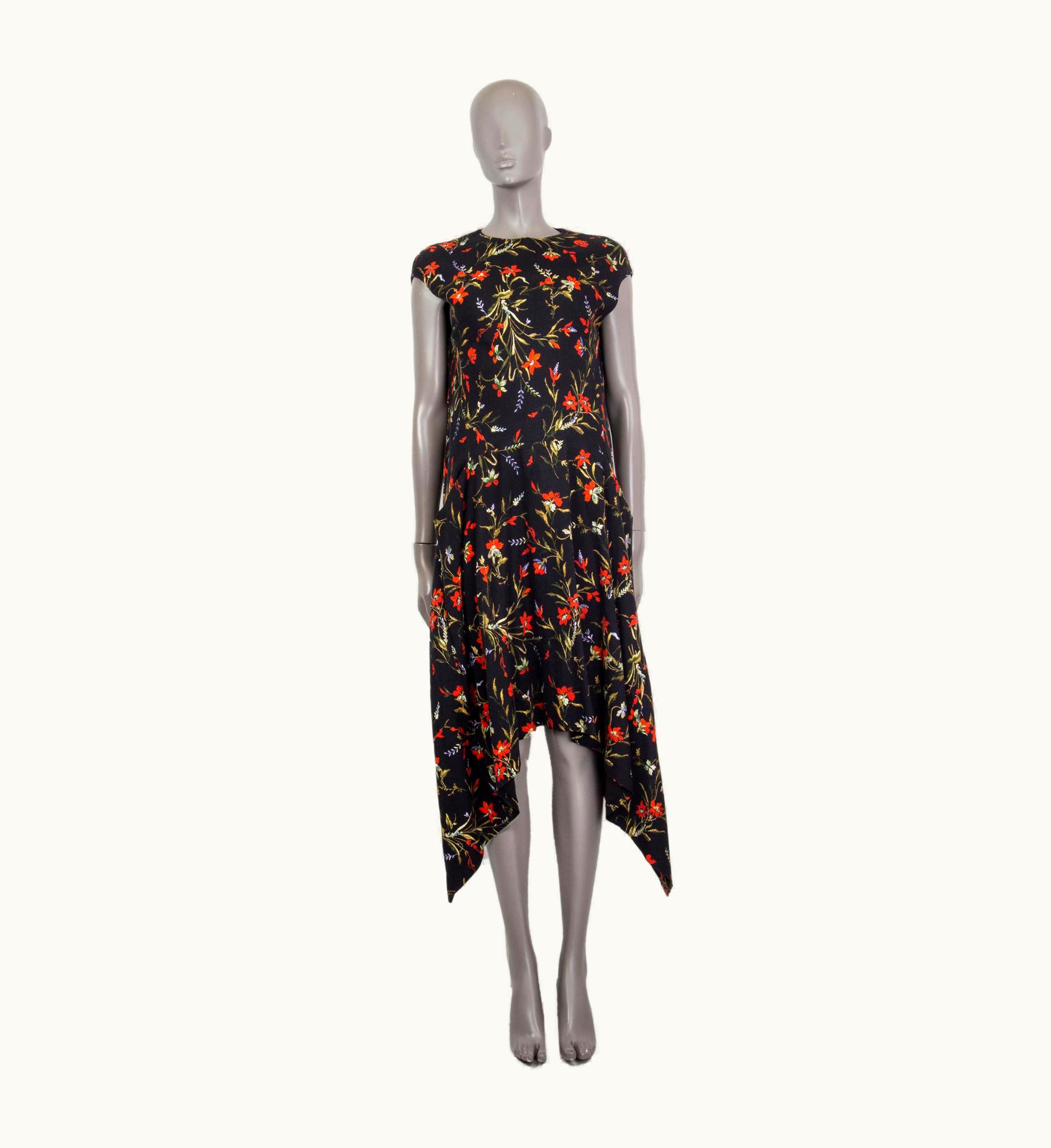 Balenciaga Balenciaga Black & Red Viscose Floral Midi Dress