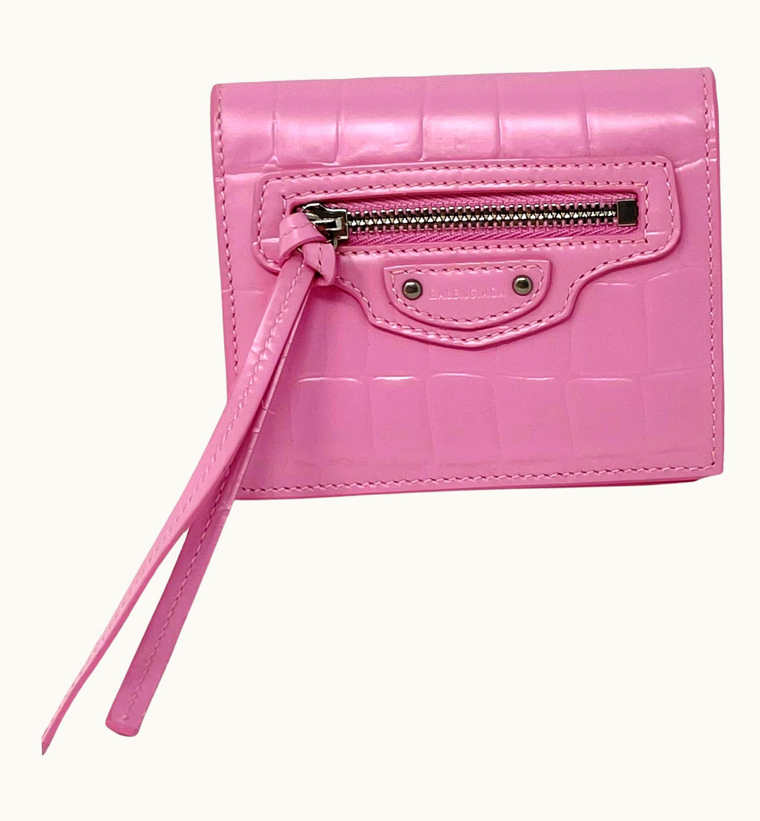 Balenciaga Balenciaga Pink Neo Classic Crocodile Skin Pattern Leather Bifold Wallet