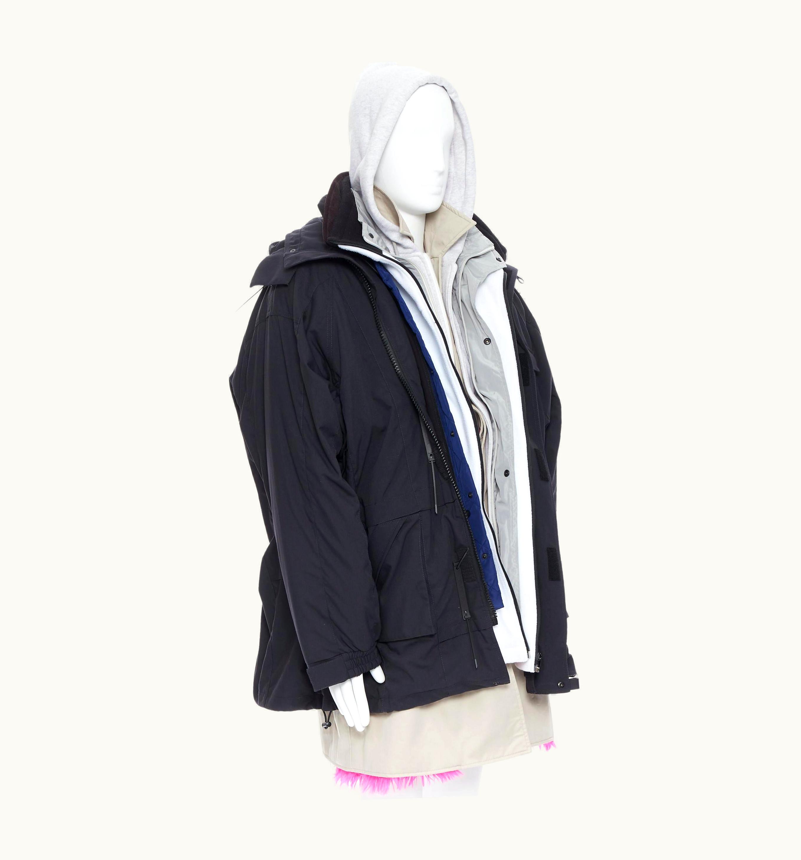 Balenciaga Balenciaga 2018 Runway Fake Layering 7 Layer Pink Fur Lined Parka Jacket Xl