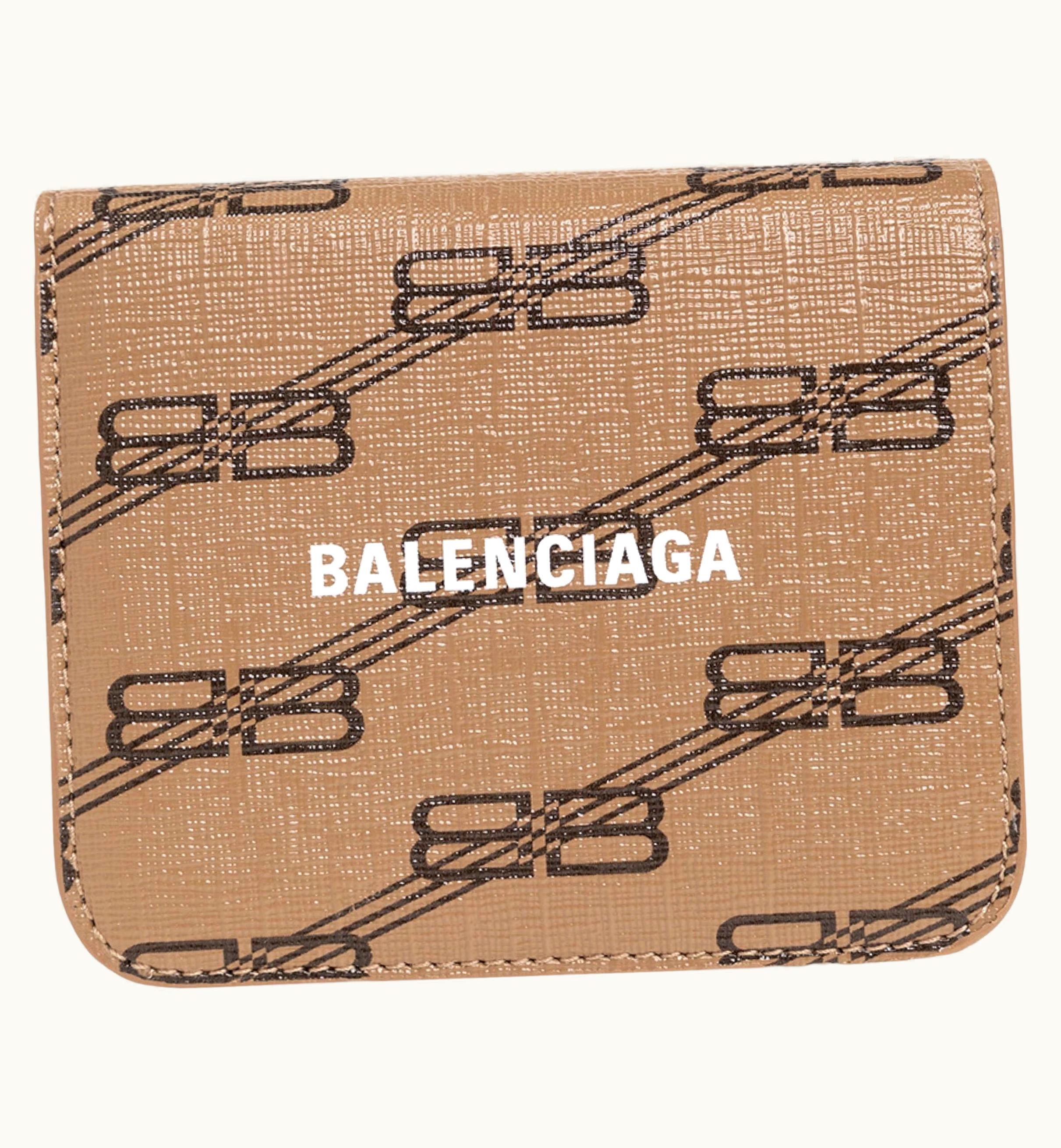 Balenciaga Balenciaga Brown Monogram Bb Logo Print Leather Bifold Wallet