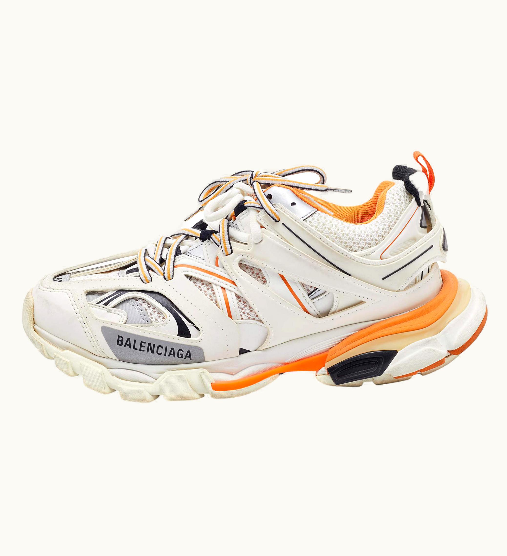 Balenciaga Balenciaga White/Orange Leather, Neoprene And Mesh Track Sneakers