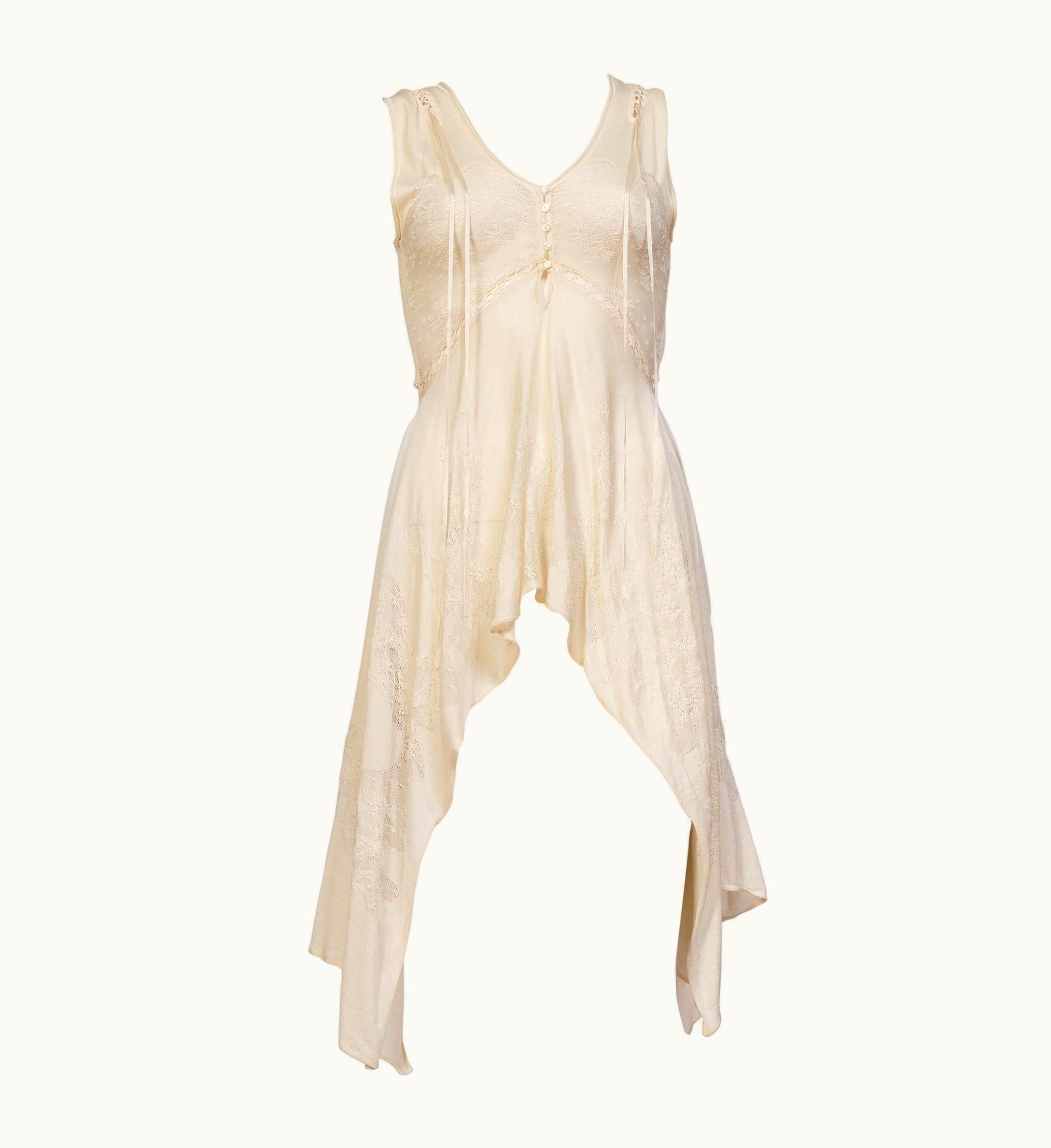 Balenciaga Nicolas Ghesquière 2001 Balenciaga White Cream Knit Lace Top