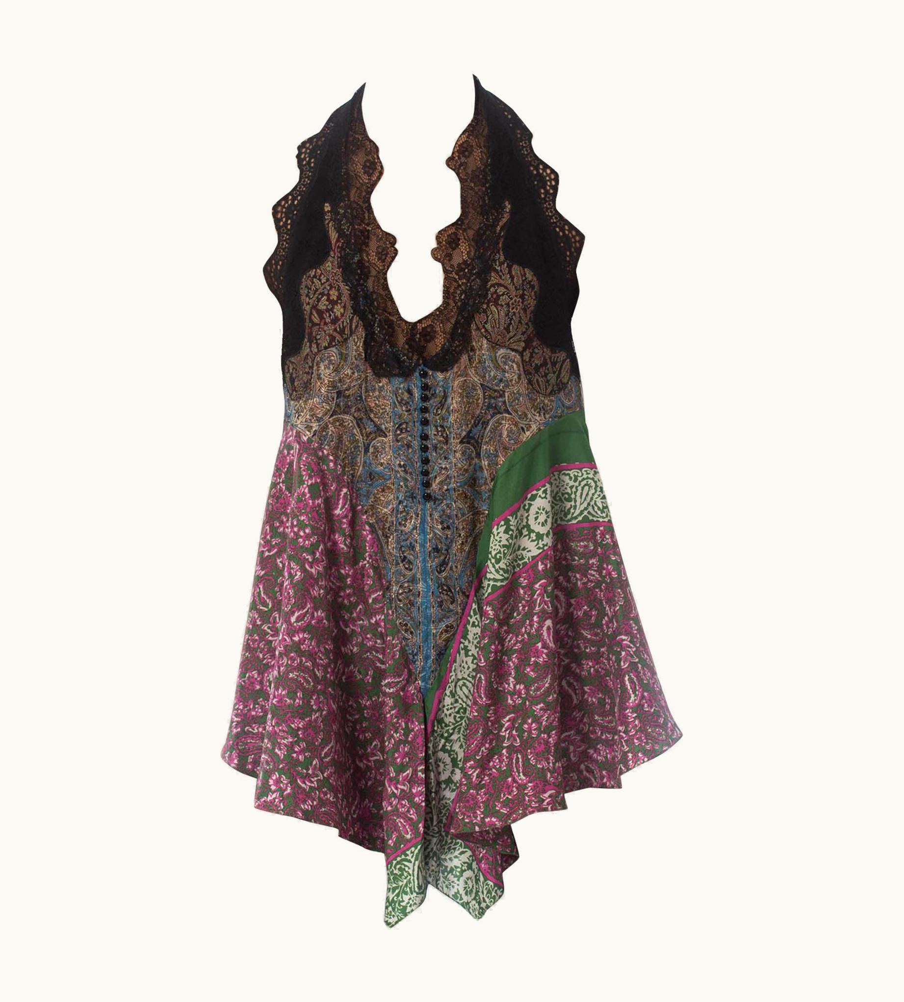 Balenciaga 2000s Nicolas Ghesquiere For Balenciaga Floral Silk & Lace Halter Top, Nwt