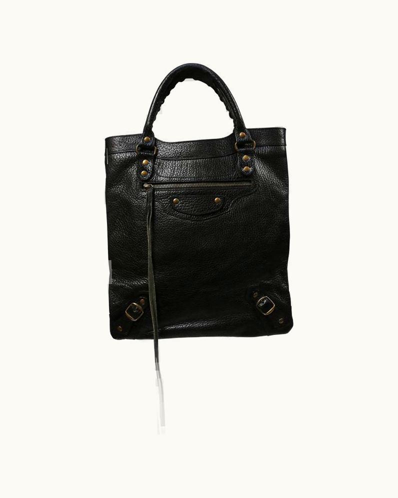 Balenciaga Rare 2001 Balenciaga 'le Dix' Black Caribou Leather Bag With Flat Brass Hardware