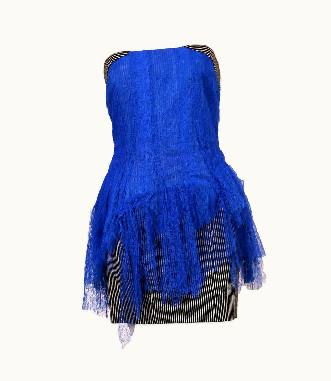 Balenciaga 2001 Nicolas Ghesquiere For Balenciaga Blue Lace Runway Dress