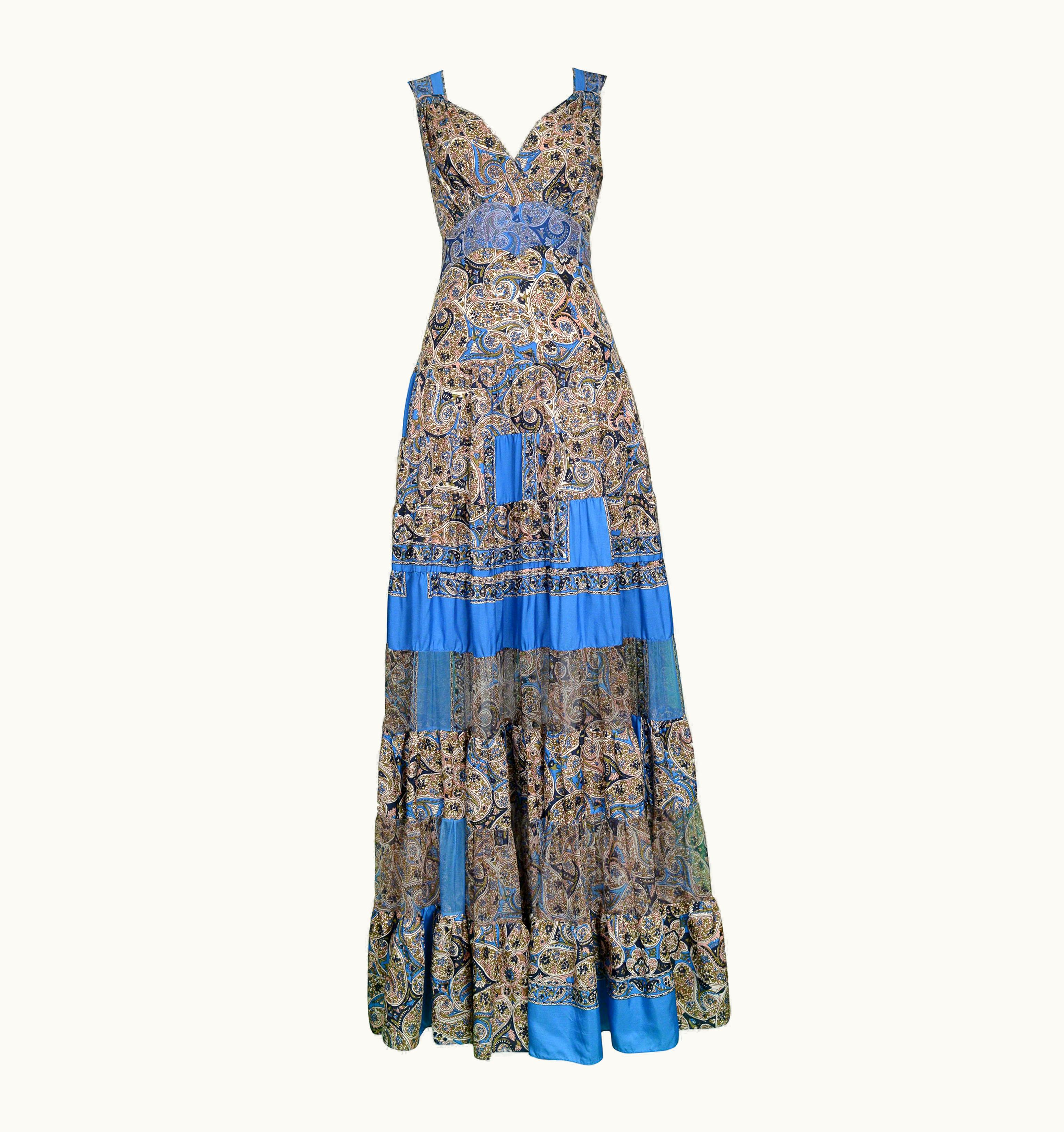 Balenciaga Vintage Balenciaga By Ghesquiere Blue & Paisley Patchwork Maxi Dress 2005