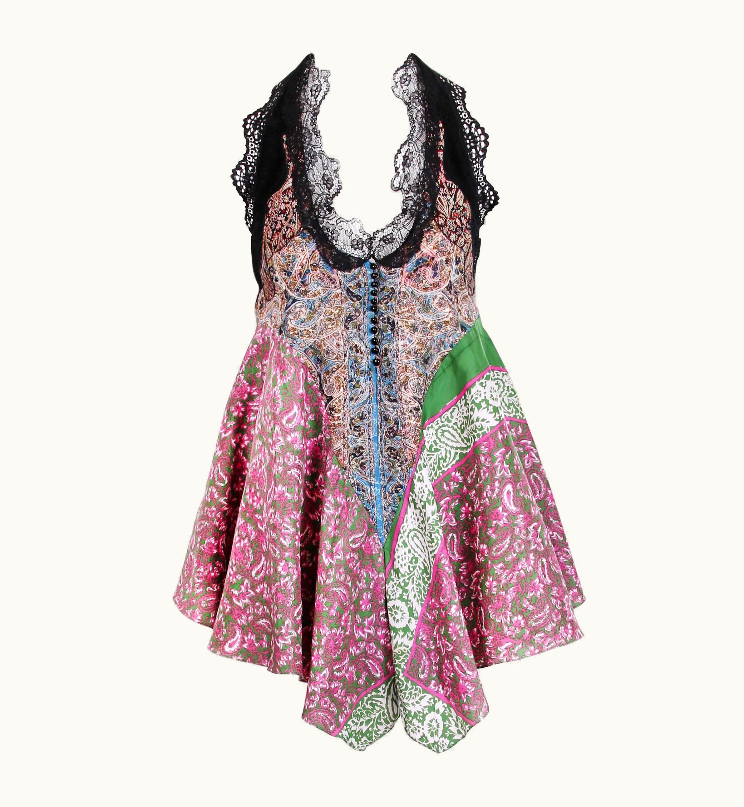 Balenciaga Balenciaga By Nicolas Ghesquiere Silk Paisley Print And Lace Halter Top 2005