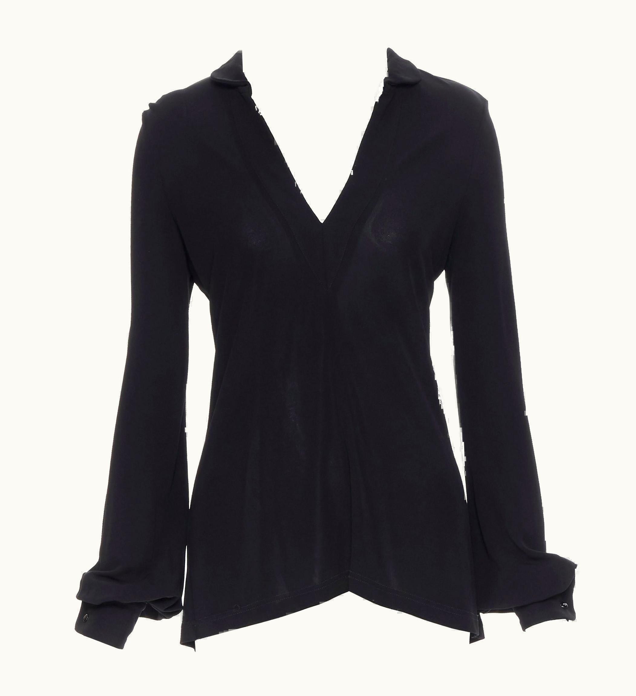 Balenciaga Balenciaga 2006 Black Viscose V-neck Button Cuff Long Sleeve Top