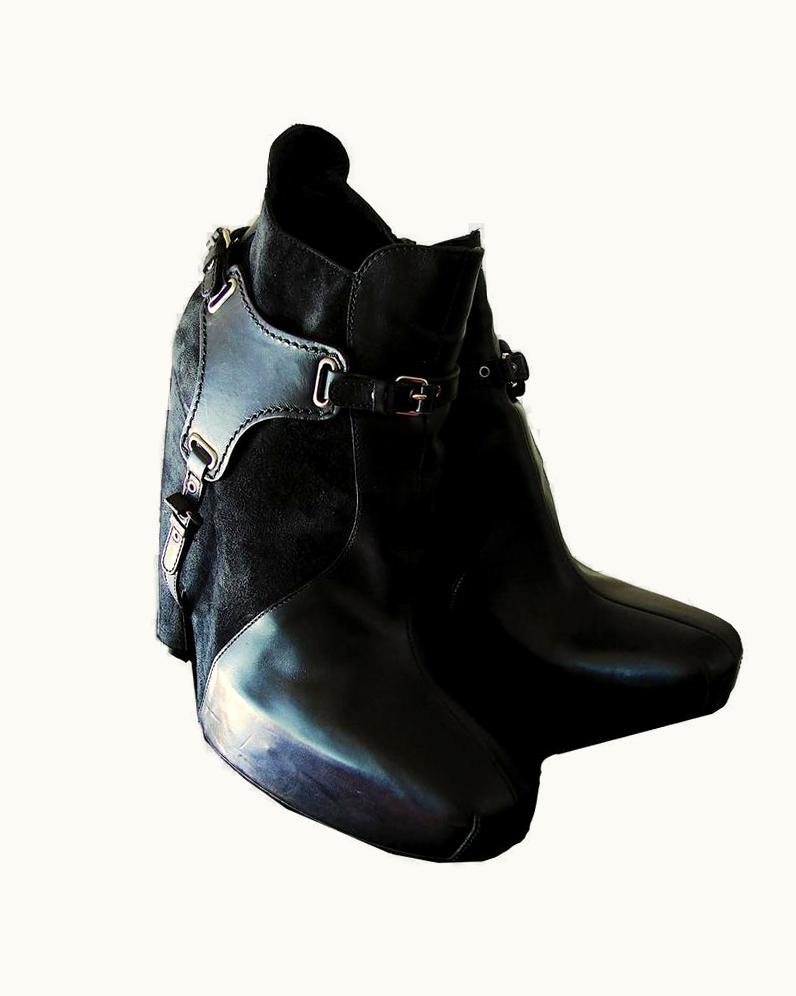 Balenciaga Balenciaga Black Leather & Suede Harness Platform Booties