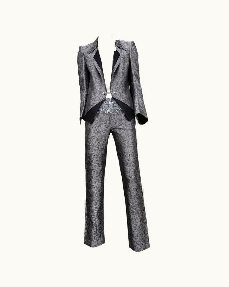 Balenciaga Balenciaga Silver Paisely Blazer & Pants Suit 2006