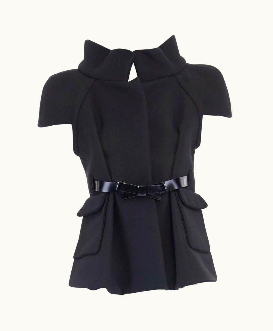 Balenciaga Runway Balenciaga Ghesquiere AW06 Black Structured Neoprene Wool Jacket