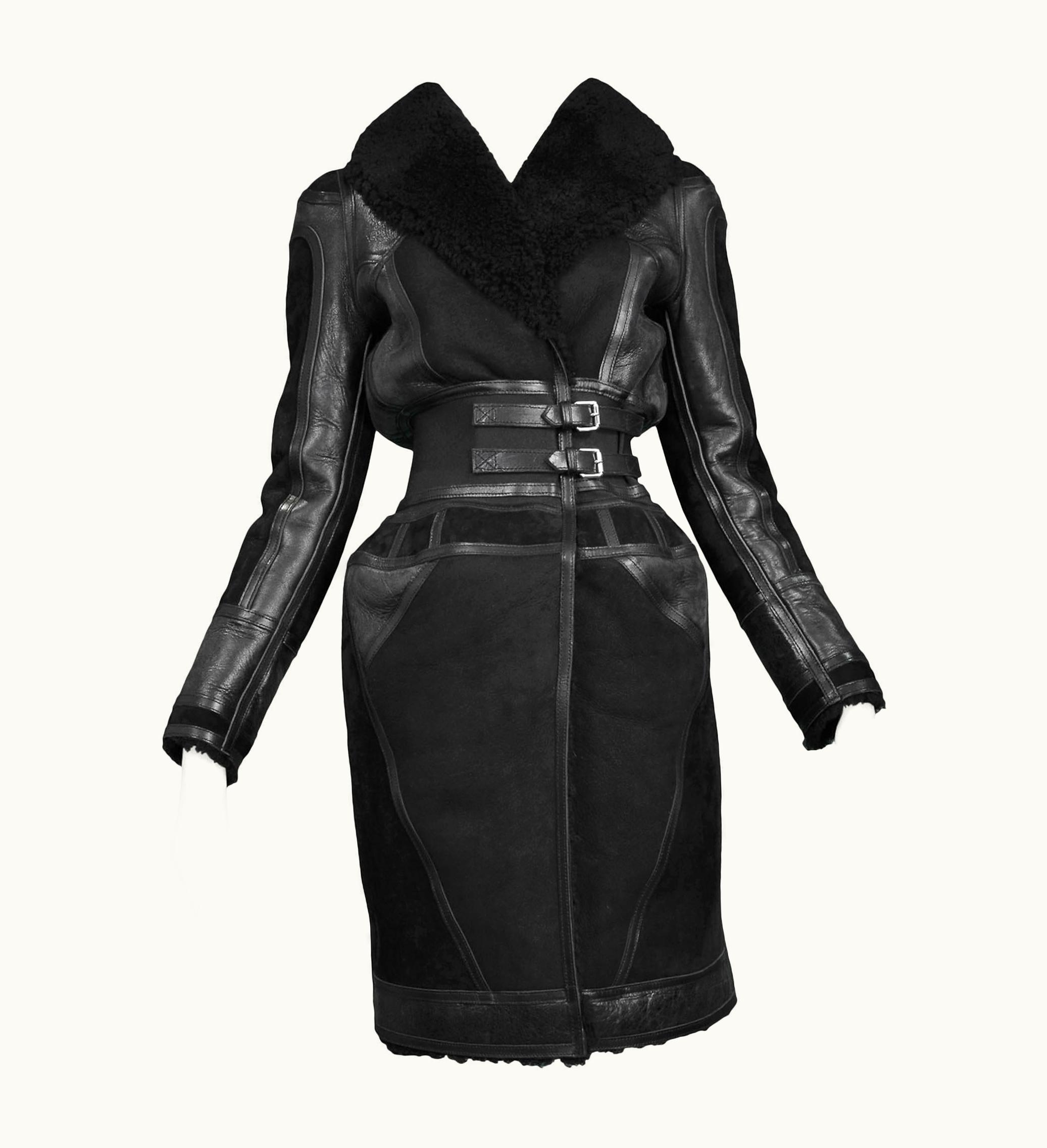 Balenciaga Balenciaga Shearling Lined Suede And Leather Runway Coat 2007