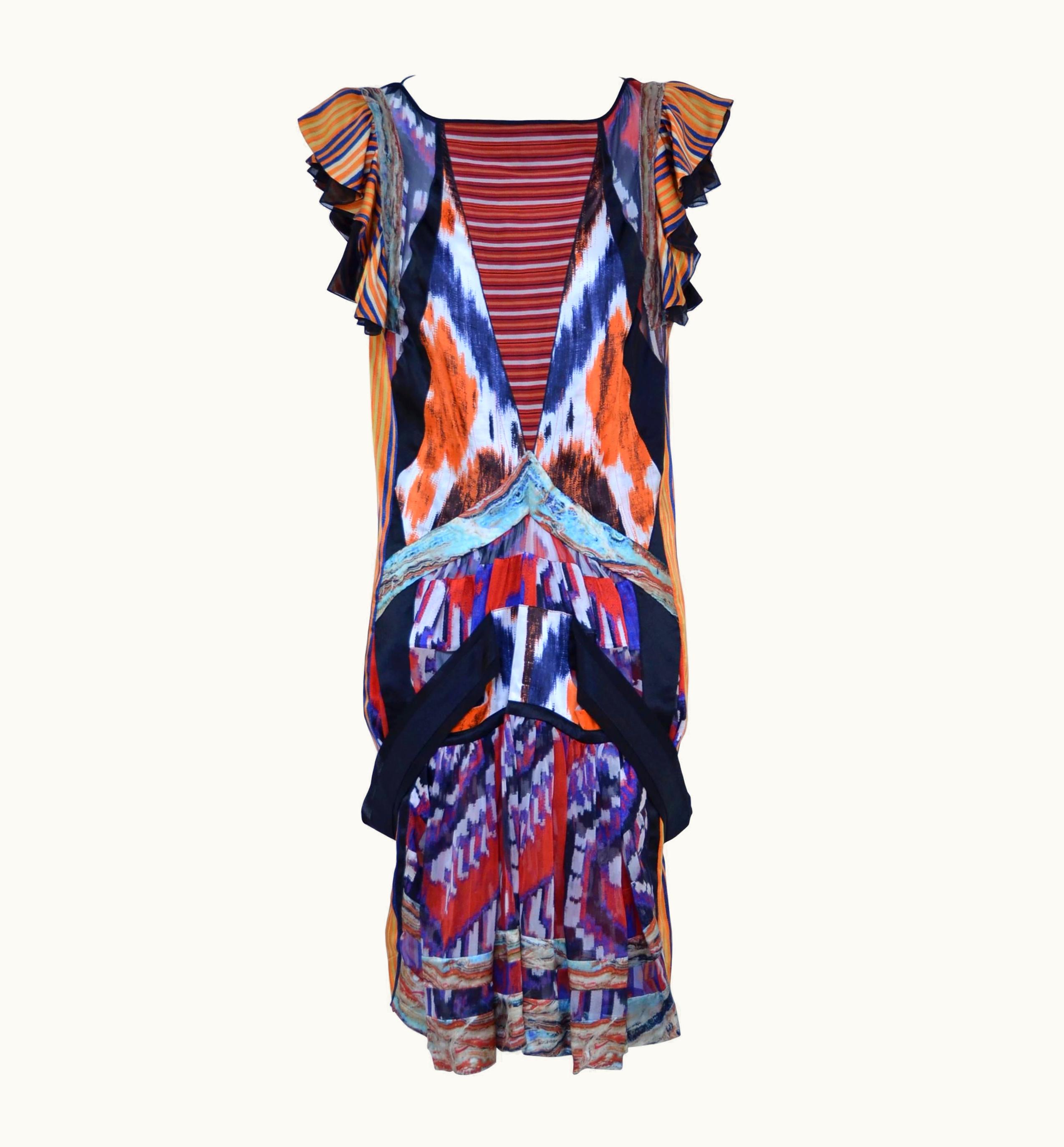 Balenciaga Balenciaga Nicolas Ghesquière Runway 2007 Silk Ikat Print Dress