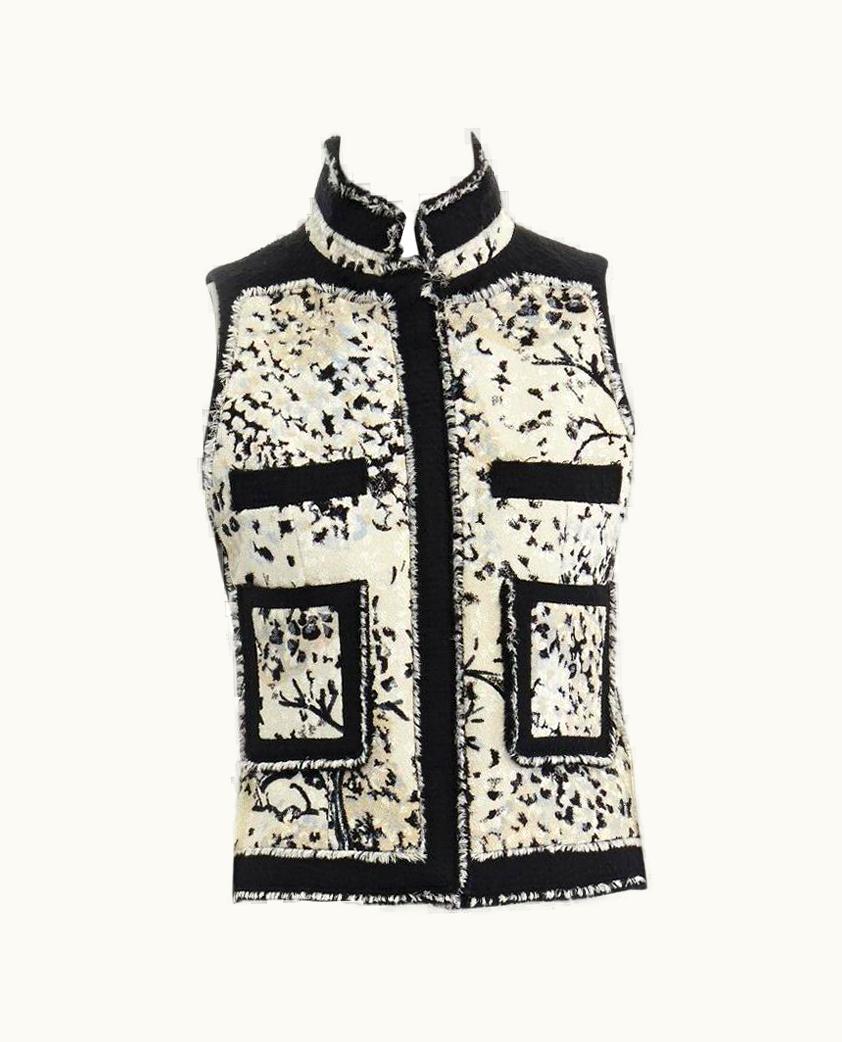 Balenciaga Runway Balenciaga Ghesquiere 2008 Black White Wool Jacquard Raw Edge Vest