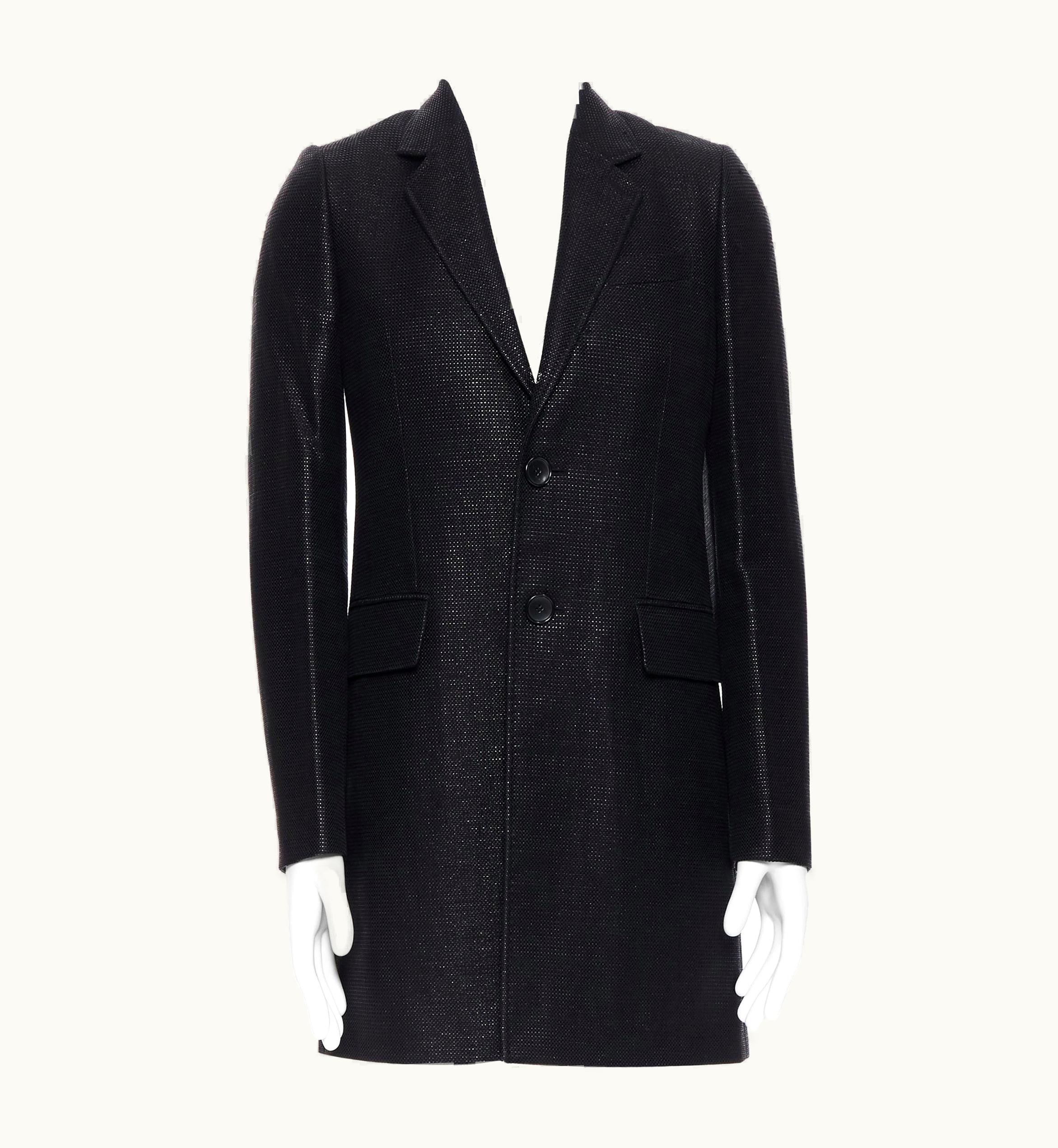 Balenciaga Balenciaga Nicolas Ghesquiere 2008 Black Lacquared Tweed Long Coat Jacket
