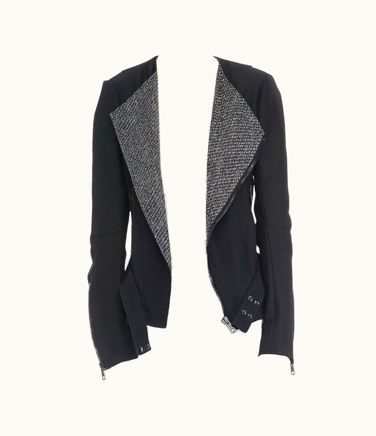 Balenciaga Runway Balenciaga Ghesquiere 2009 Black Tweed Collar Biker Jacket