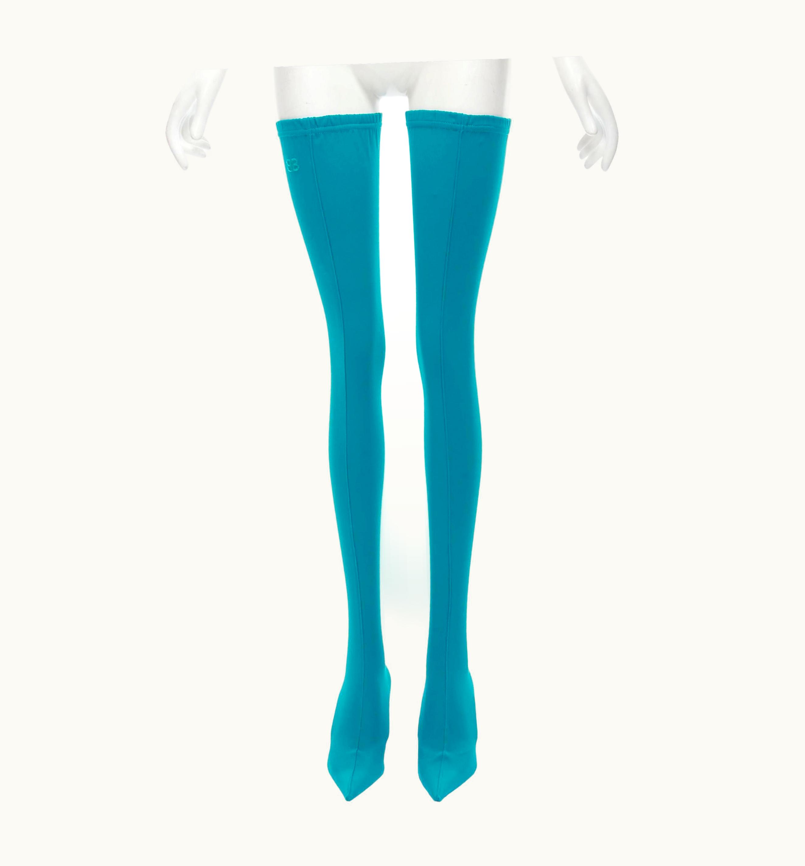 Balenciaga Balenciaga Demna Turquoise Jersey Crepe Stretch Thigh High Knife Boots