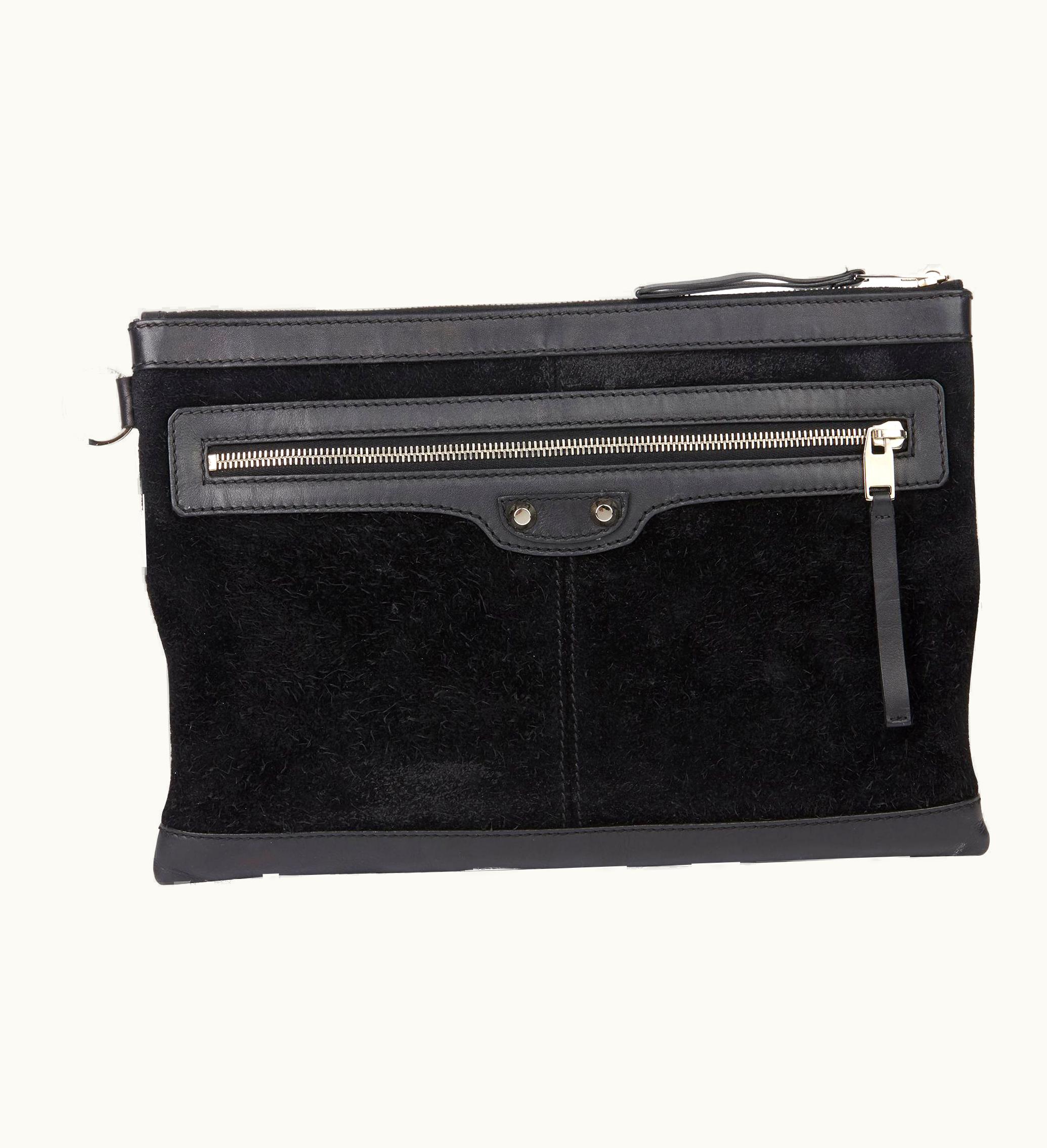 Balenciaga 2010 Balenciaga Black Calfskin Leather & Suede City Pouch