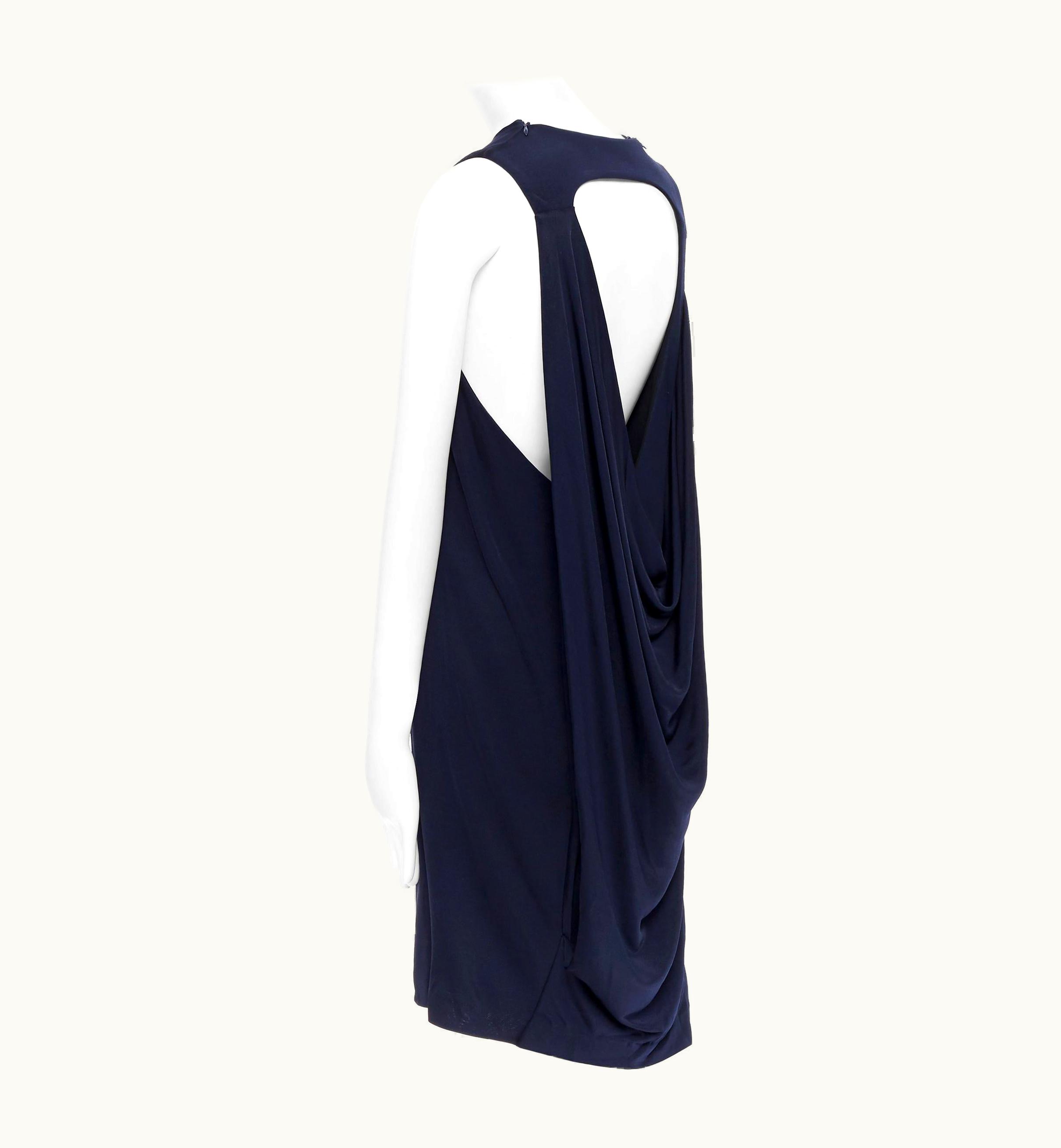 Balenciaga Balenciaga 2011 Navy Blue Rayon Blue Circle Open Draped Back Cocktail Dress