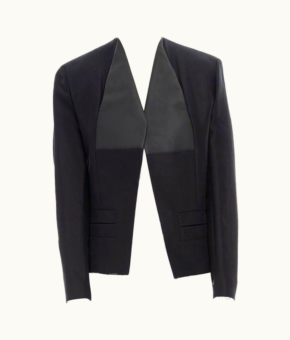 Balenciaga Runway Balenciaga Ghesquiere S/S Black Leather Panel Collarless Jacket