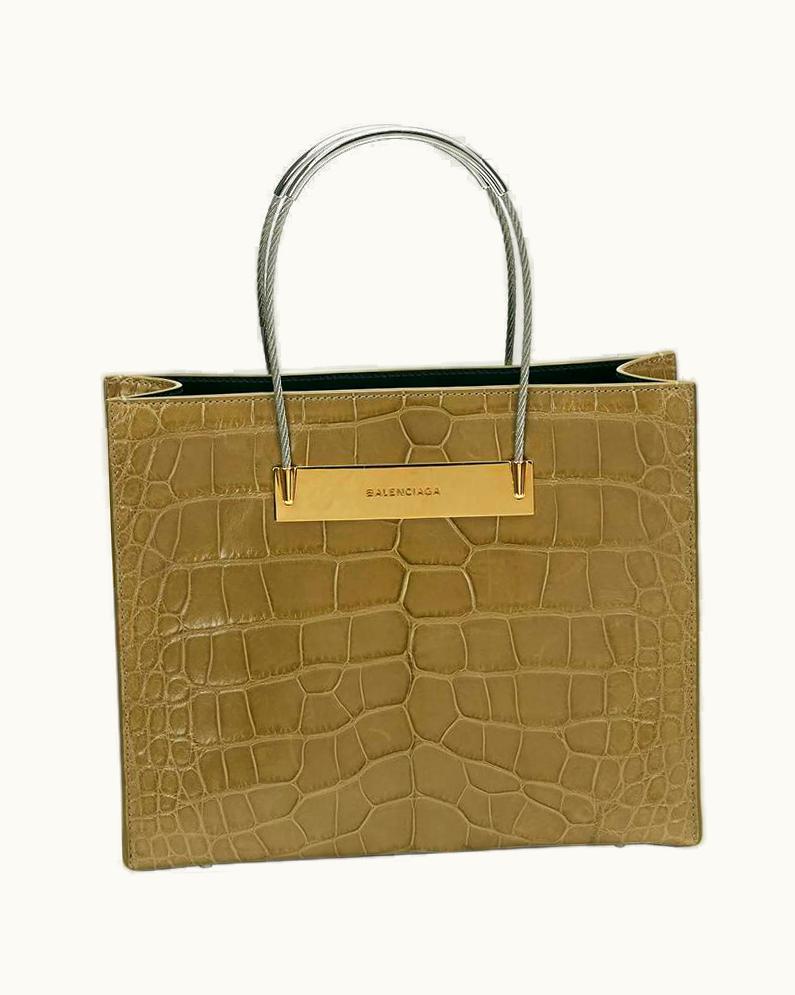 Balenciaga Balenciaga Olive Green Alligator Leather Small Cable Shopper, 2010s
