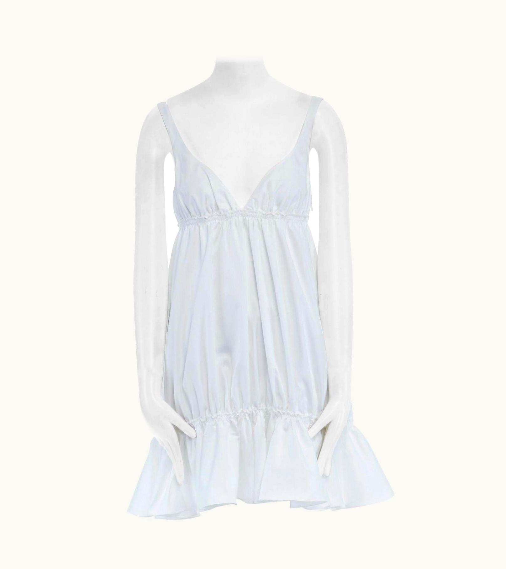 Balenciaga Balenciaga 2015 White Shirred Bustline Ruffle Hem Cotton Mini Dress