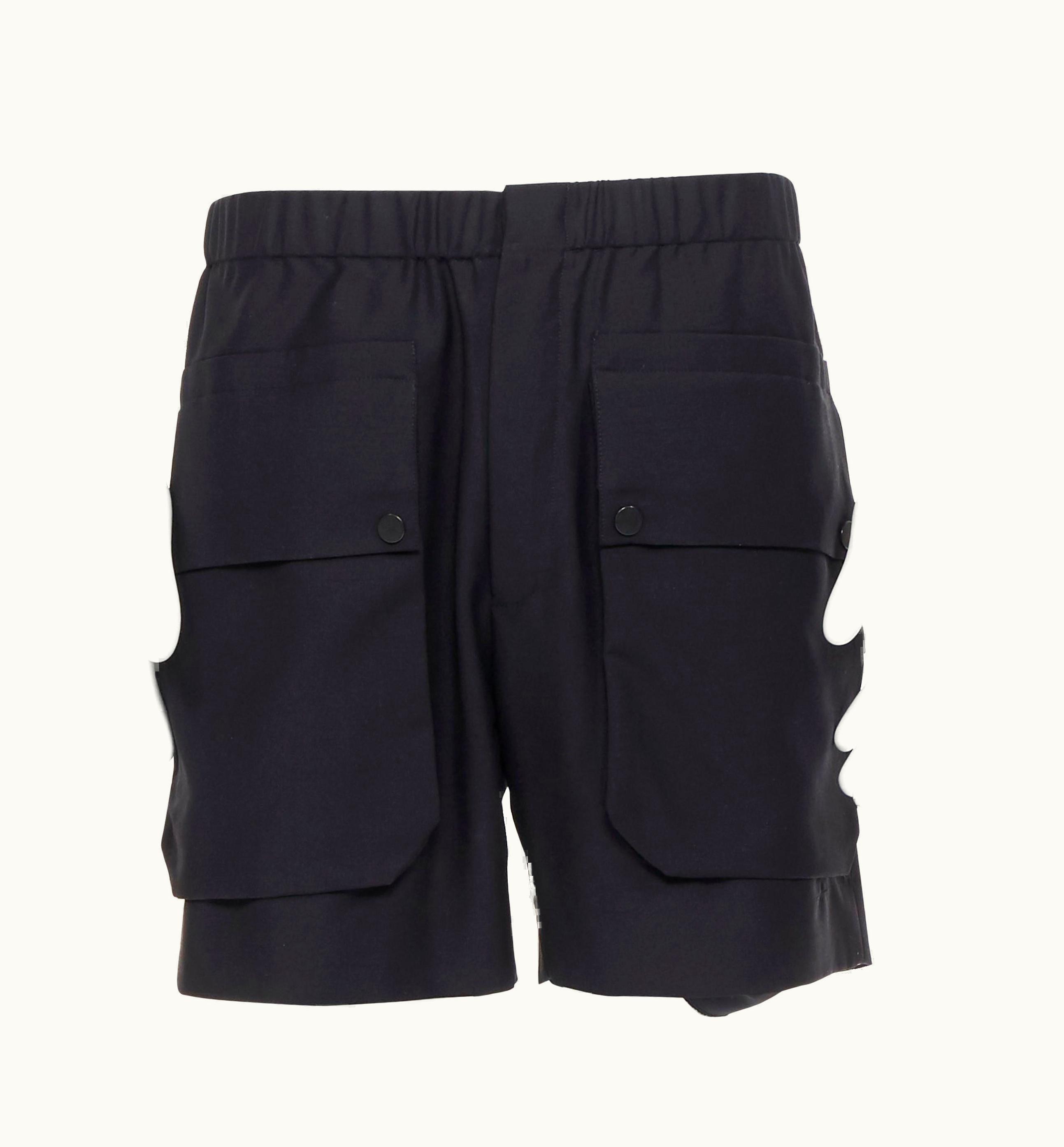 Balenciaga Balenciaga 2015 Black Wool Mohair Dual Flap Large Cargo Pocket Mini Shorts