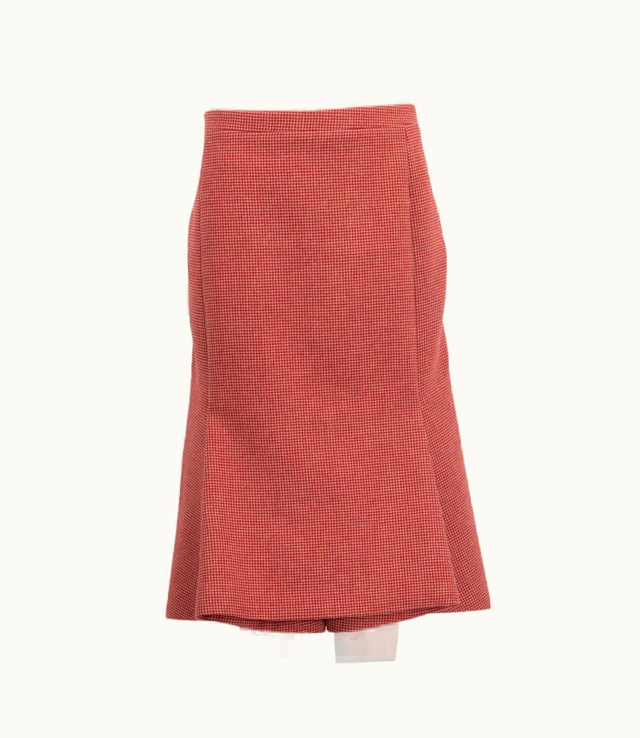 Balenciaga Balenciaga Red & Beige Wool 2016 Houndstooth Fluted Skirt