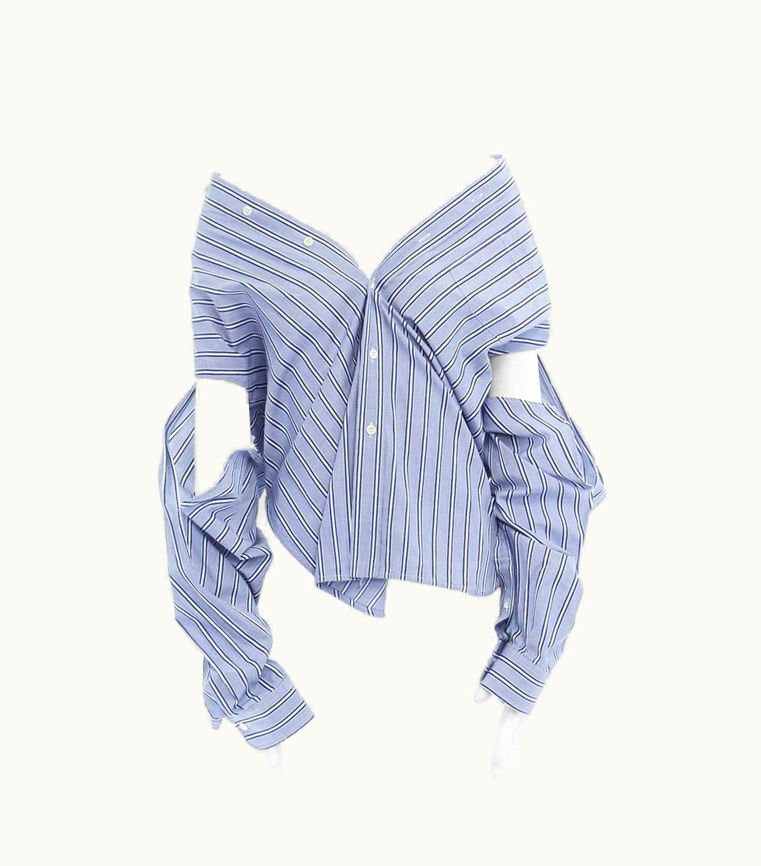 Balenciaga Balenciaga Demna 2016 Blue Striped Off Shoulder Underarm Cut Out Shirt