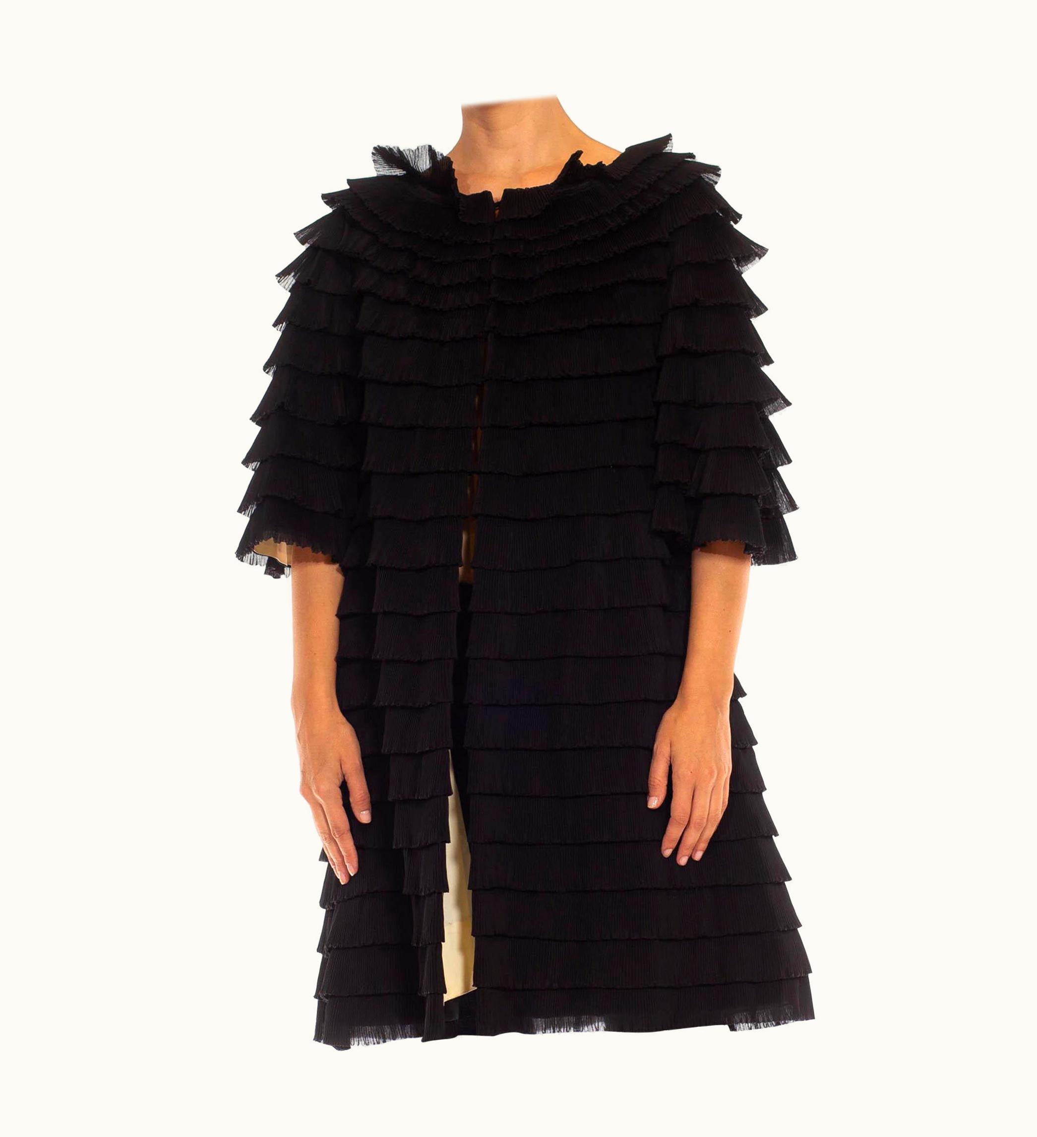 Balenciaga 1950s Black Nylon Blend Balenciaga Style Ruffled Coat