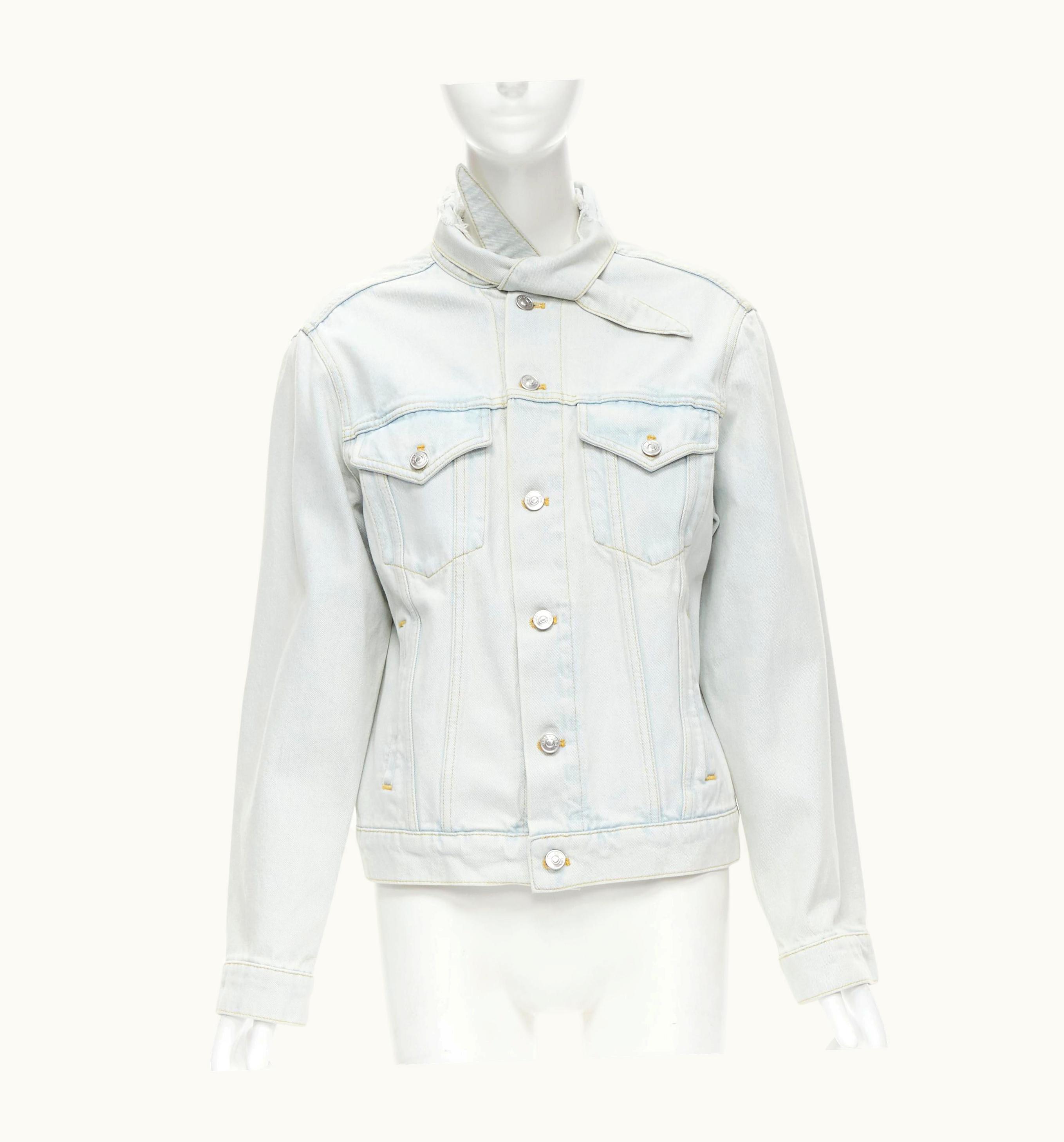 Balenciaga Balenciaga 2017 Scarf Collar Neck Tie Distressed Washed Light Blue Denim Trucker