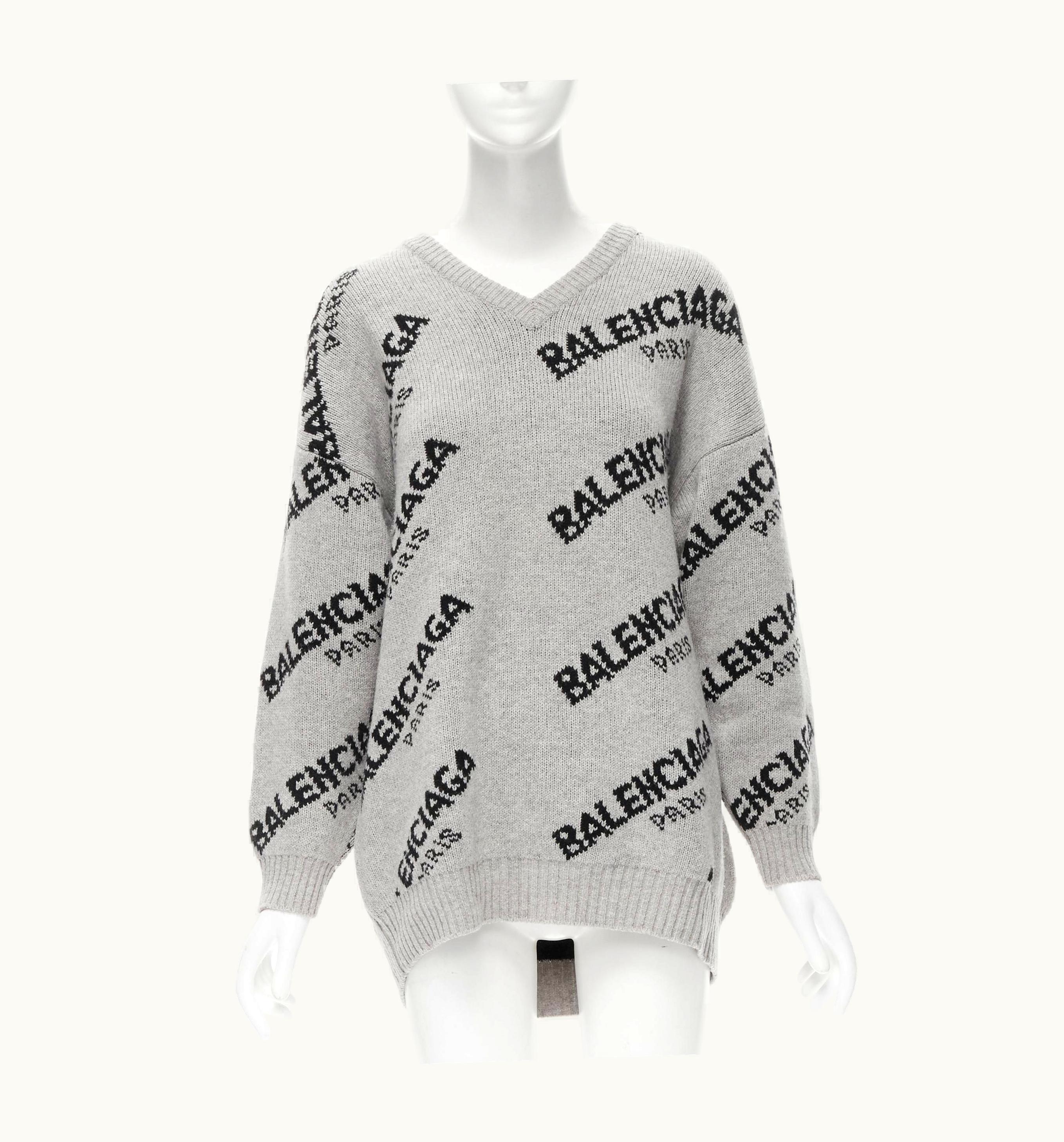 Balenciaga Balenciaga 2017 Grey Logo Virgin Wool Camel Knit V-neck Oversized Sweater