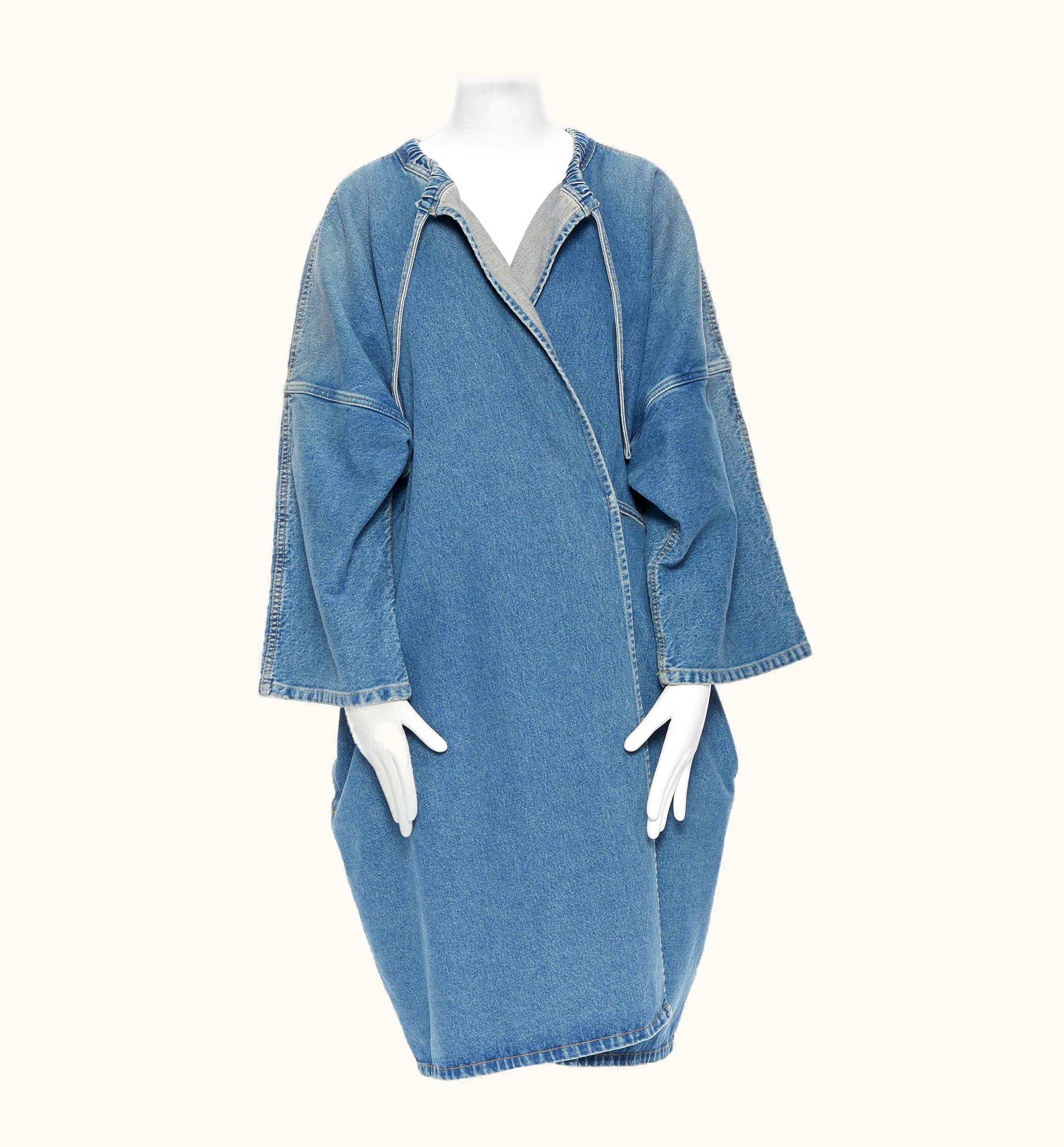Balenciaga Balenciaga 2017 Demna Washed Blue Denim Kimono Sleeve Wrap Casual Coat